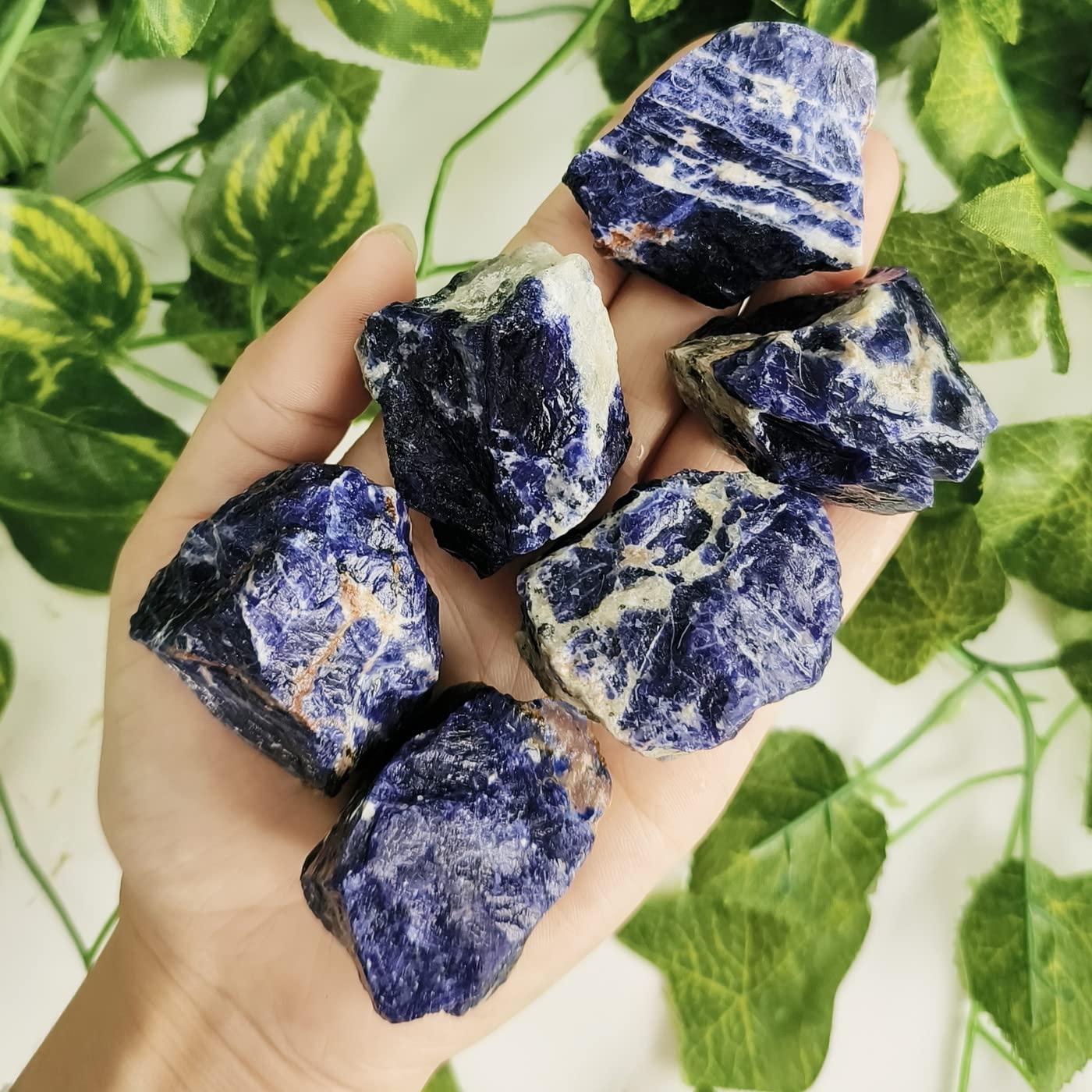 ZHIYUXI 2" Blue Sodalite Crystal Raw Crystals Bulk Crystals and Stones Large Natural Real Quartz Big Huge Rocks Gemstones for Tumbling Witchcraft Wire Wrapping Fountain Rocks Cabbing Room Decor 4Pcs