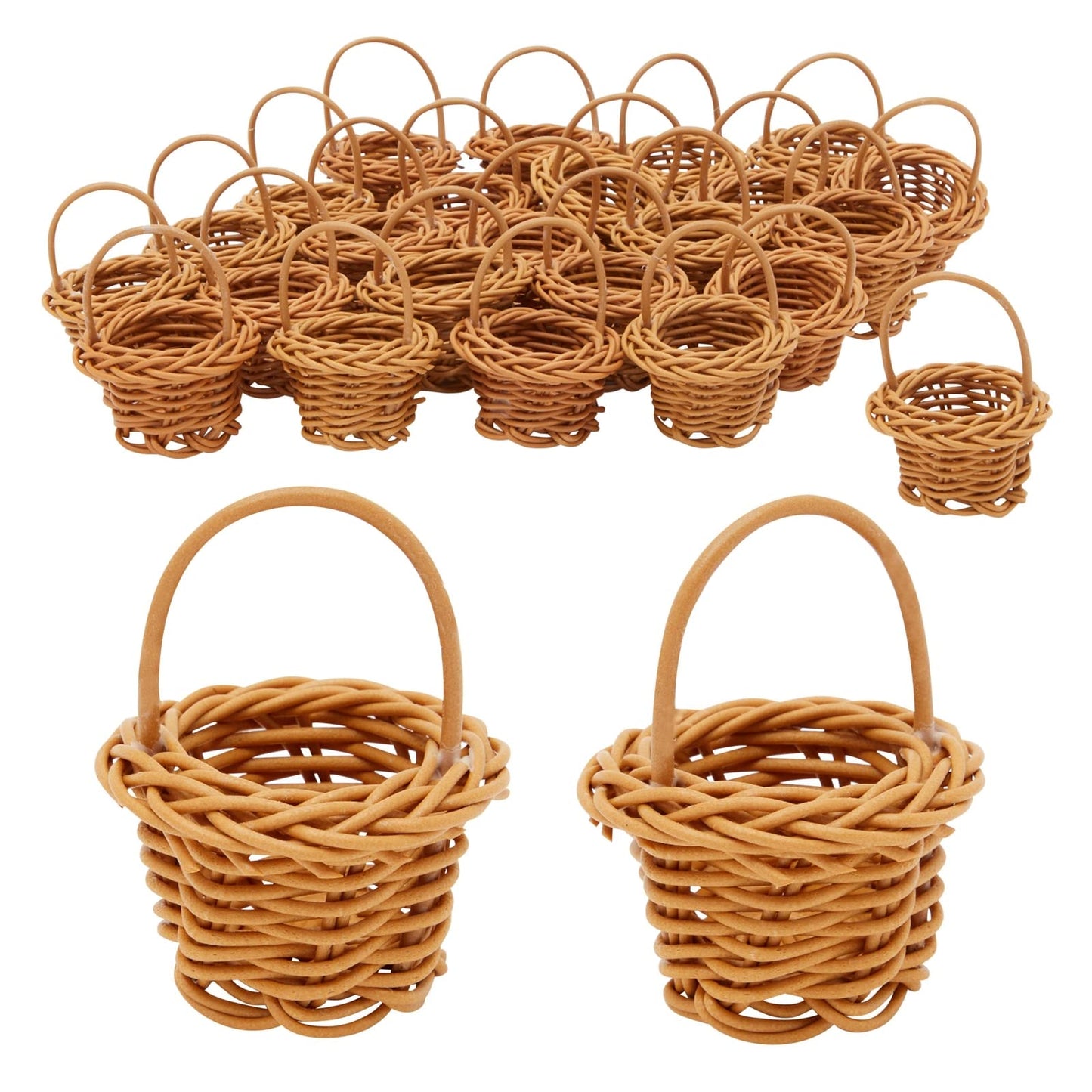 Juvale Mini Baskets Picnic Style with Handles - 1.75 x 1.75 x 2.7 in, Brown, Pack of 24, Traditional Style - Tiny Baskets for Craft, Birthday Party Favor & Baby Shower Favor