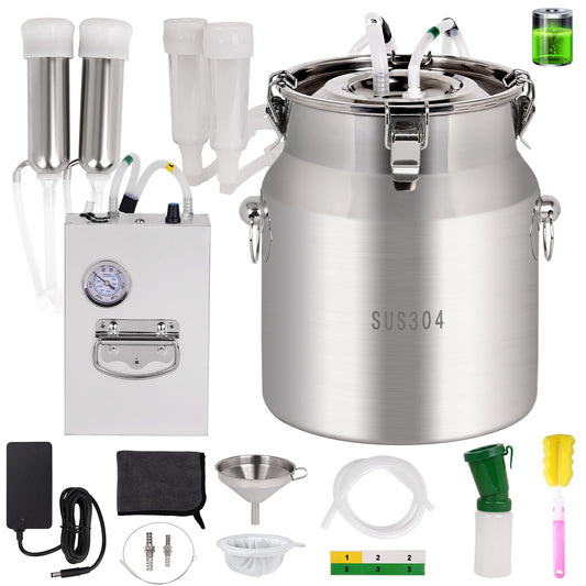 KHEARPSL 8L Cow/Goat Two-in-One Rechargeable Electric Milker, Goat Milker Machine, Cow Milking Machine, The Latest Pulsation Vacuum Pump with Pressure Gauge, 304 Stainless Steel Bucket (Rechargeable)