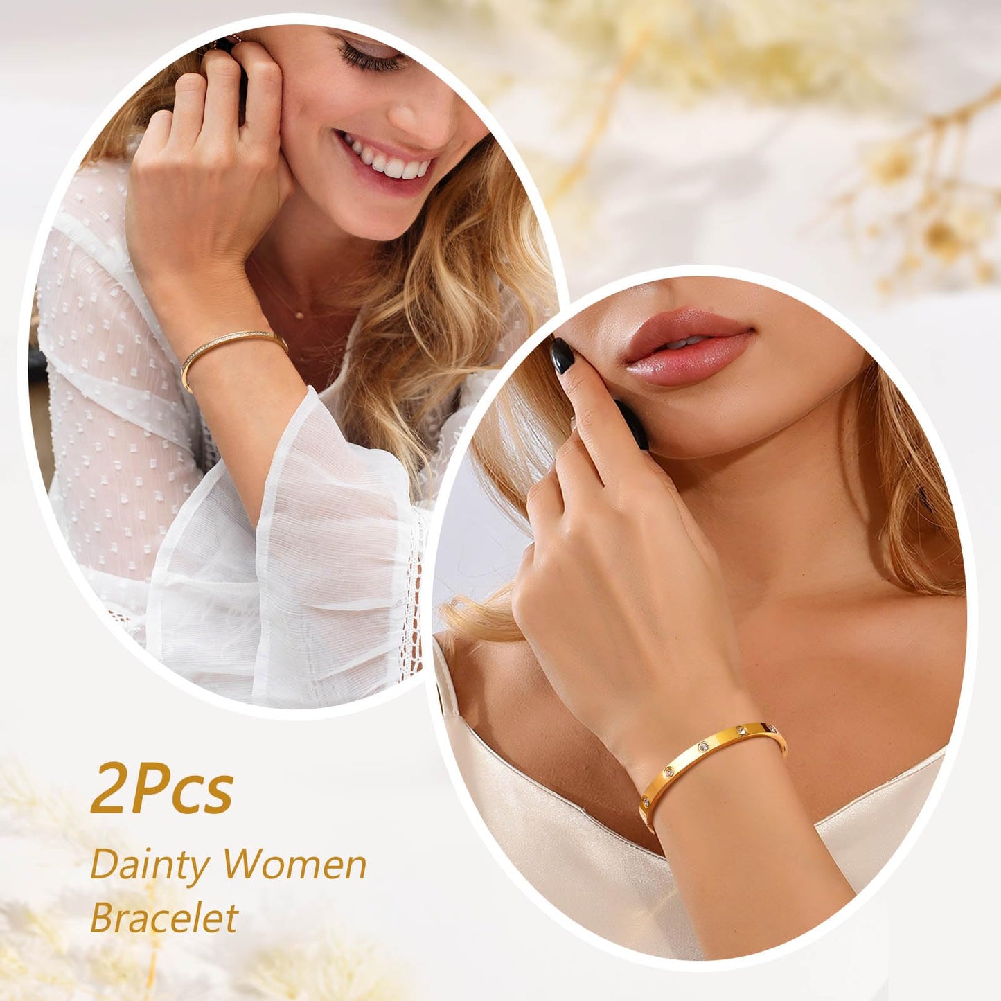 MPRAINBOW Gold Bracelets for Women, 2Pcs 18K Gold Plated Cubic Zirconia Bangle Crystal Friendship Bracelet Jewelry,Wedding Party Christmas Birthday Gifts for Girlfriend Sister Daughter