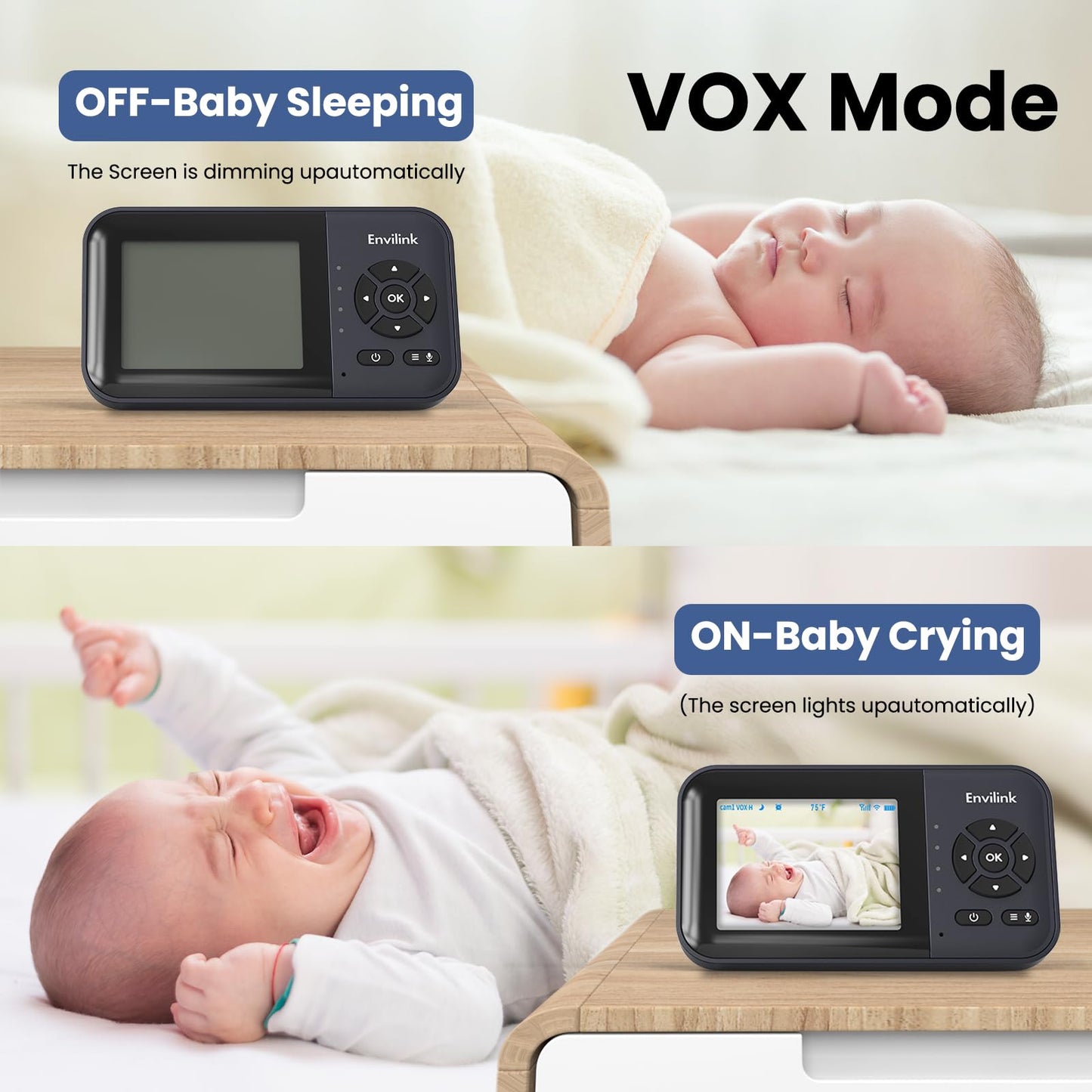 Envilink Smart Baby Monitor, 2.8in LCD, Night Vision, VOX, 2-Way Talk, 5 Lullabies 1500ft WiFi VideoBaby Monitor