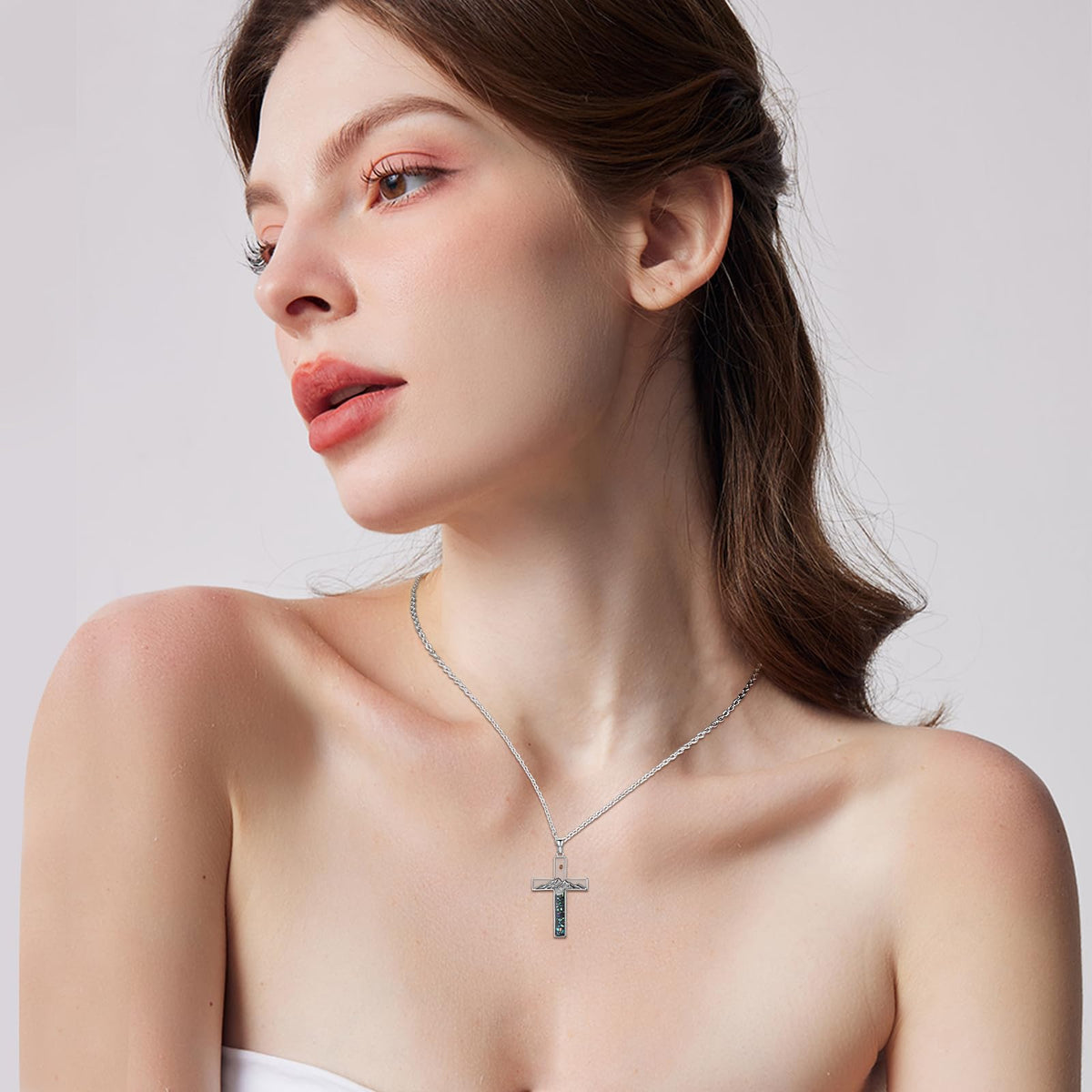 Suiknsn Mustard Seed Necklace 925 Sterling Silver Abalone Mountain Necklace Faith Cross Pendant Christian Jewelry Hiking Gifts for Women Mom