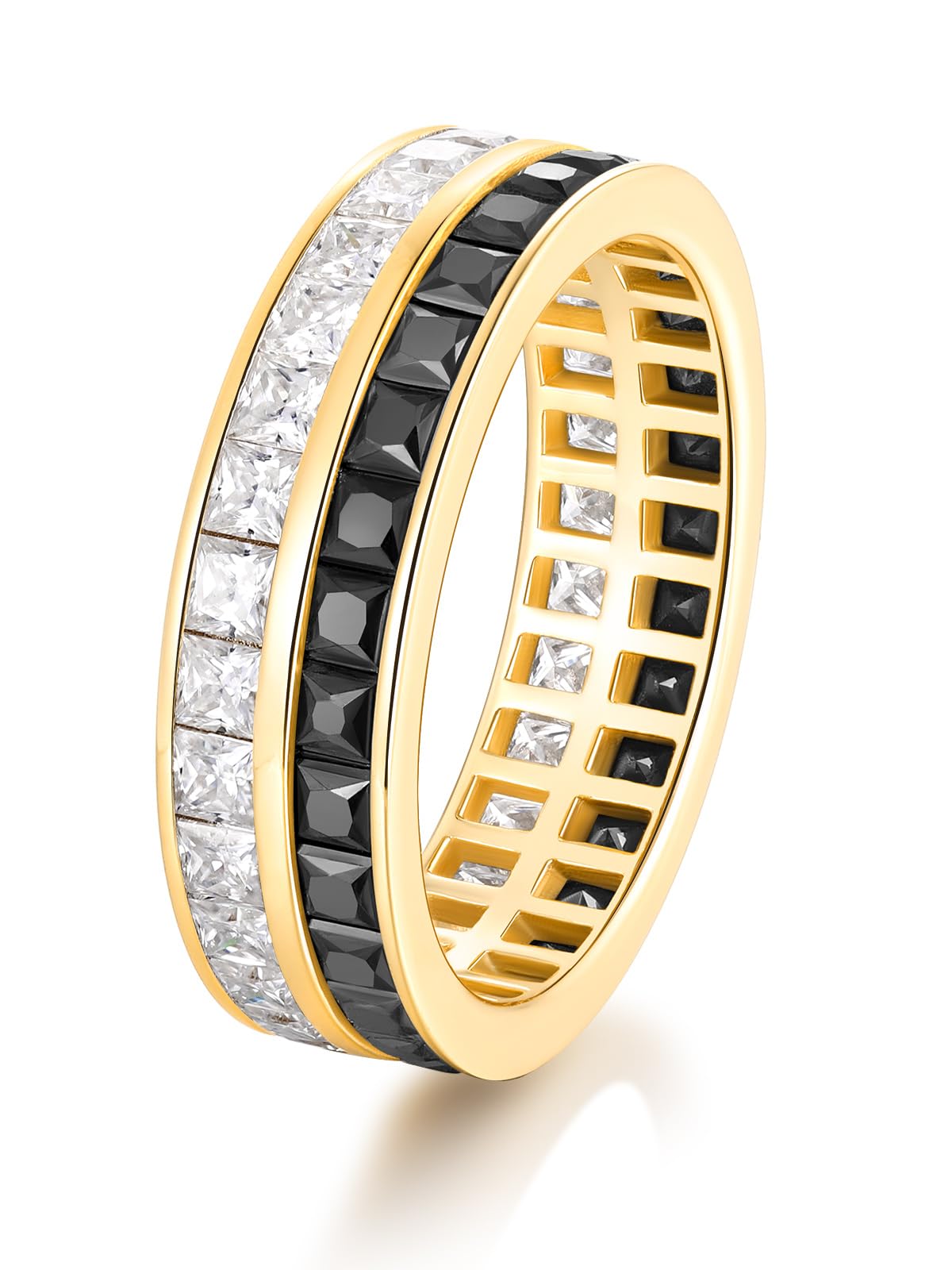 Frbod Women's Diamond Wedding Ring Shiny Black Moissanite Bands Gold Plated 5 Carat Diamond Ring for Men Size 11
