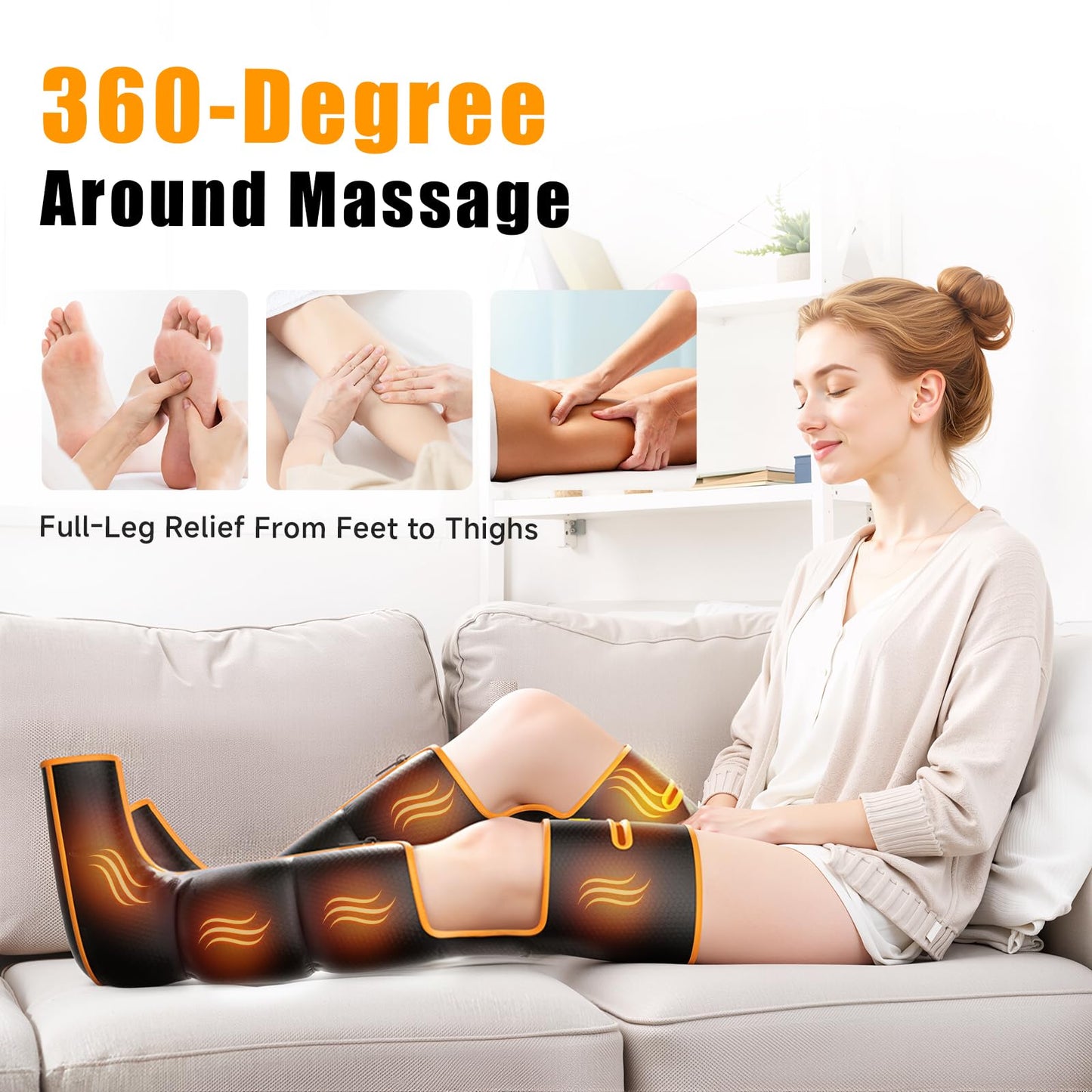 Leg Massager with Heat and Compression, Foot and Full Leg Massager for Circulation and Pain Relief, Sequential Compression Boots with 6 Modes, 6 Intensity, 3 Heat, Gifts for Mom, Dad, Athletes