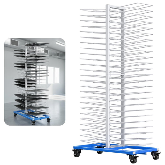 WUGEBA 50-Shelf Paint Drying Rack with 4 Locking Casters, Heavy-Duty Steel Art/Painting Drying Rack, 25 lbs Load per Shelf, 2.1" Tier Spacing, Mobile Organizer for Panels, Drawings & Cabinet Doors