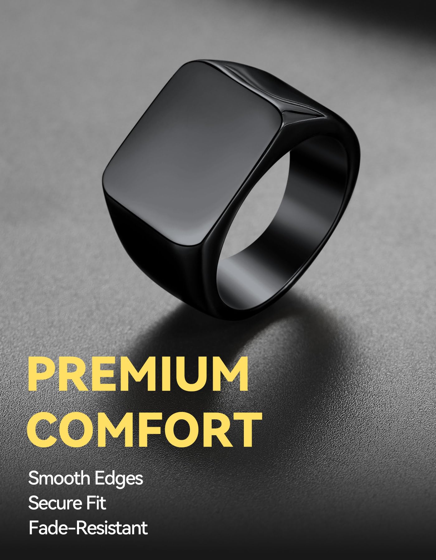 ChainsHouse Black Signet Rings for Men Women Solid Polished Stainless Steel Biker Ring Gift for Dad Size 14