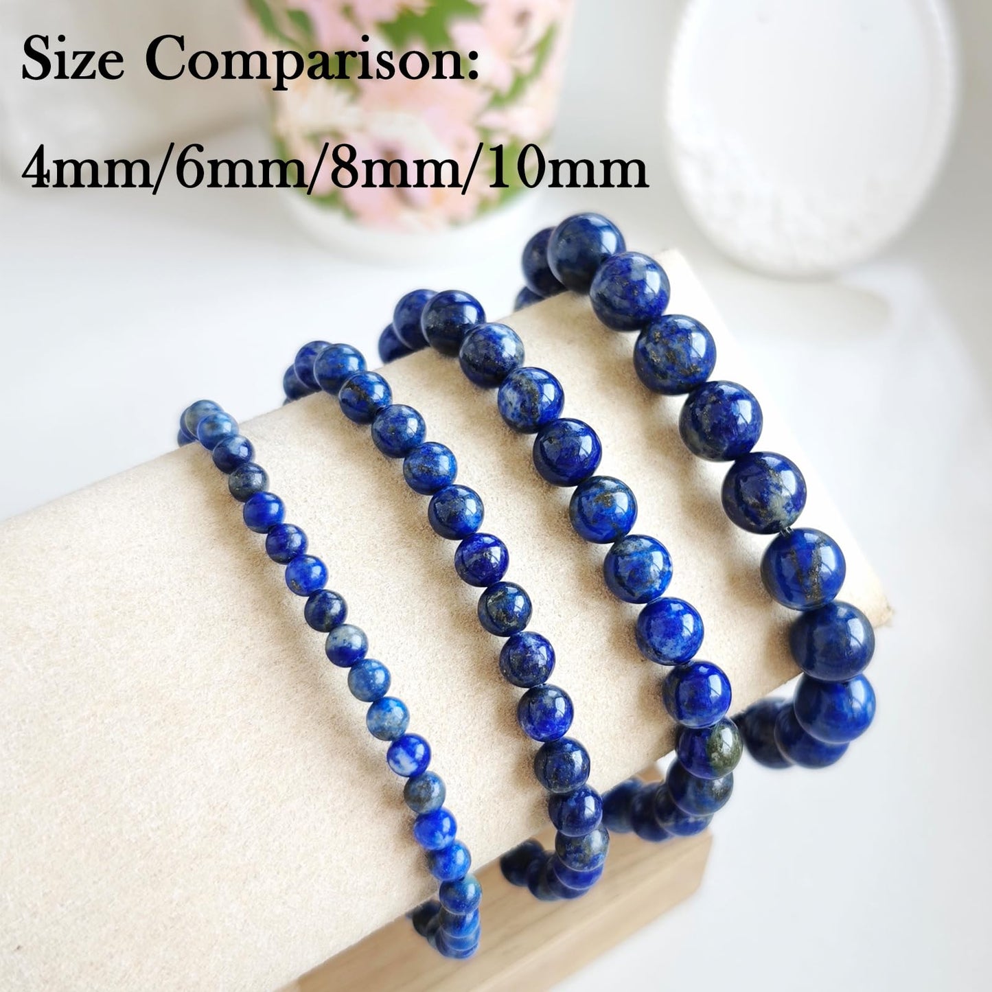 Handmade Natural Gemstone Elastic Bracelet - Healing Crystal Beads Jewelry, Unisex (Lapis Lazuli, 8mm)