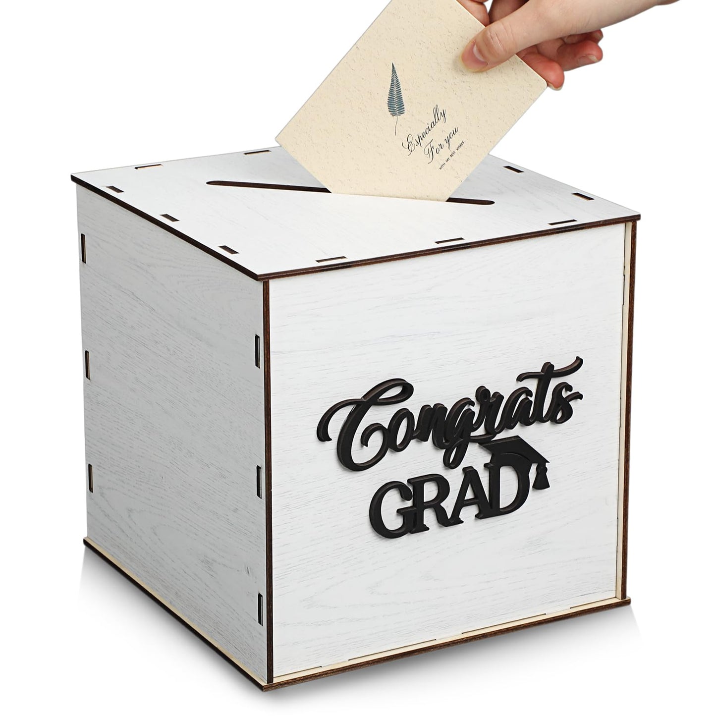 Capoda Wooden Graduation Card Box 8 x 8 x 8 Inch Class of 2026 Rustic Card Box Holder with Slot for 2026 Graduation Party Decorations Supplies(White)
