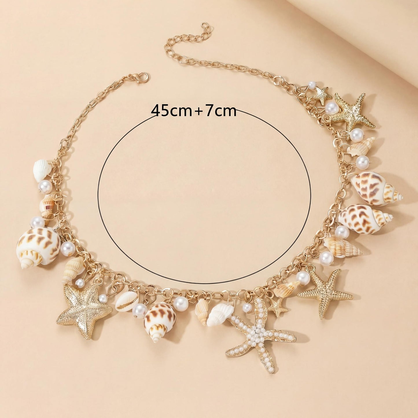 Shell Starfish Necklace for Women, Gold Plated Boho Layered Pendant Necklace with Pearl Conch Charm, Dainty Coastal Summer Beach Vacation Jewelry Gifts(Conch Starfish)