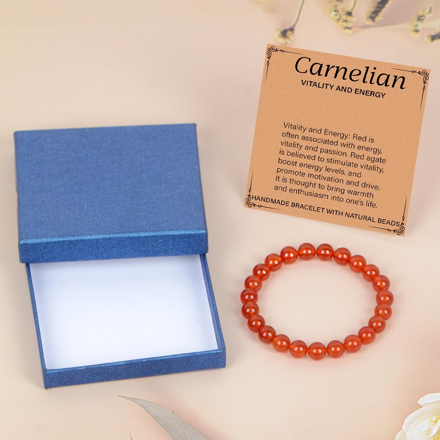 LPBeads Handmade Natural Gemstone Stretch Elastic 8m Carnelian Bracelet Healing Crystal Round Stone Beads Jewelry Gifts for Women Men