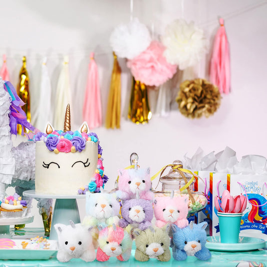 Sumind 8 Pcs Cat Stuffed Animals Bulk Plush Pets 5 Inch Cute Assorted Plush Cats Horse for Birthday Halloween Christmas Party Favors Favors(Horned Cat)