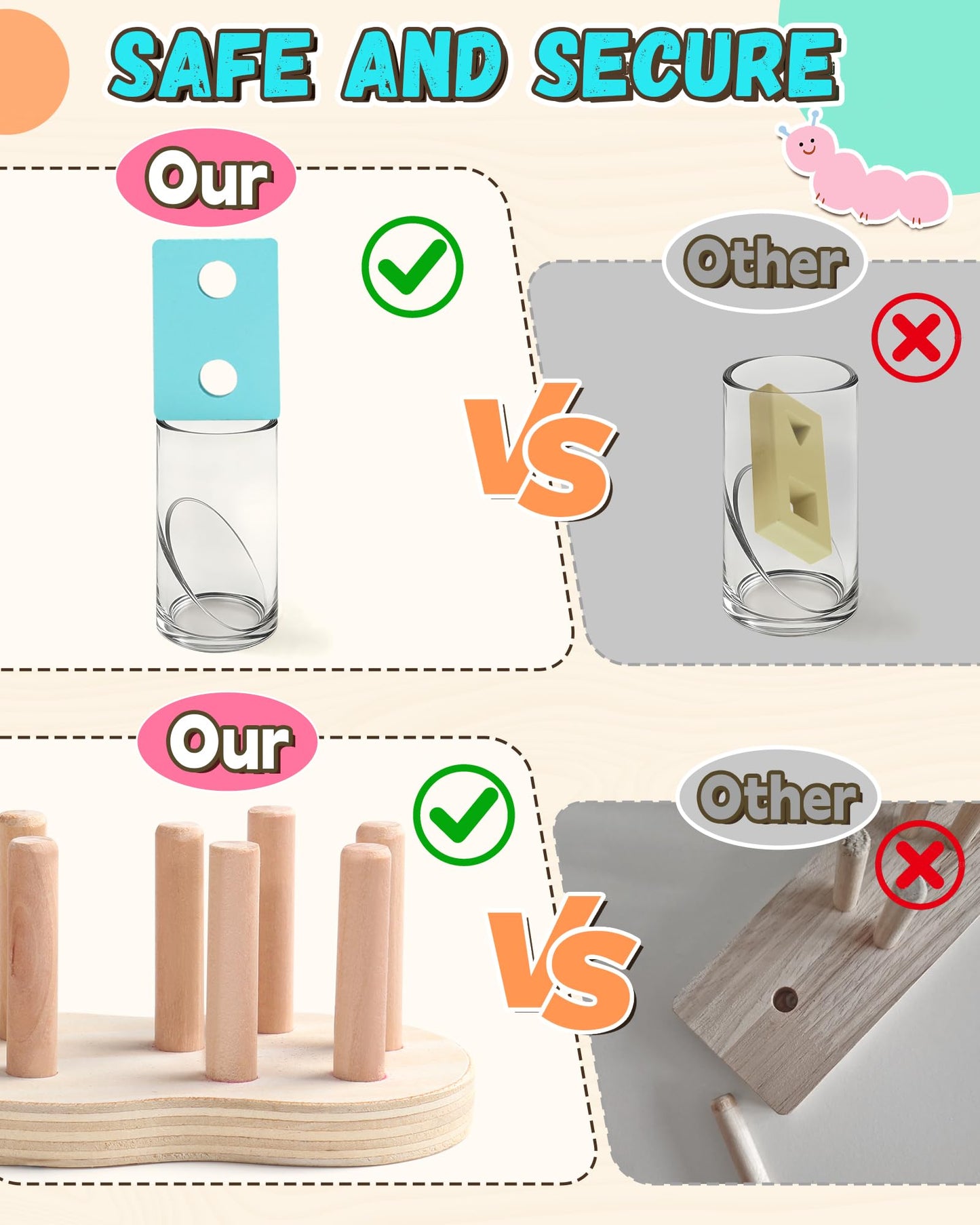 Zeewoo Montessori Toys for 1 2 3 Year Old Girl Boy Gifts Educational for 1-2 Year Old Caterpillar Wooden Shape Sorter Stacking Toys for Toddlers 2-4 Preschool Learning Toy Birthday Gift
