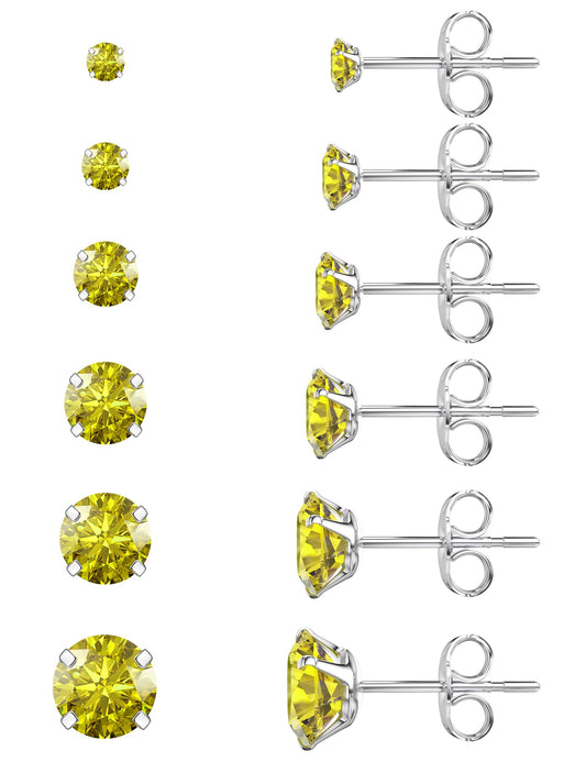 6 Pairs Stud Earrings Set Hypoallergenic Cubic Zirconia 316L Earrings Stainless Steel Earrings for Women (Yellow)