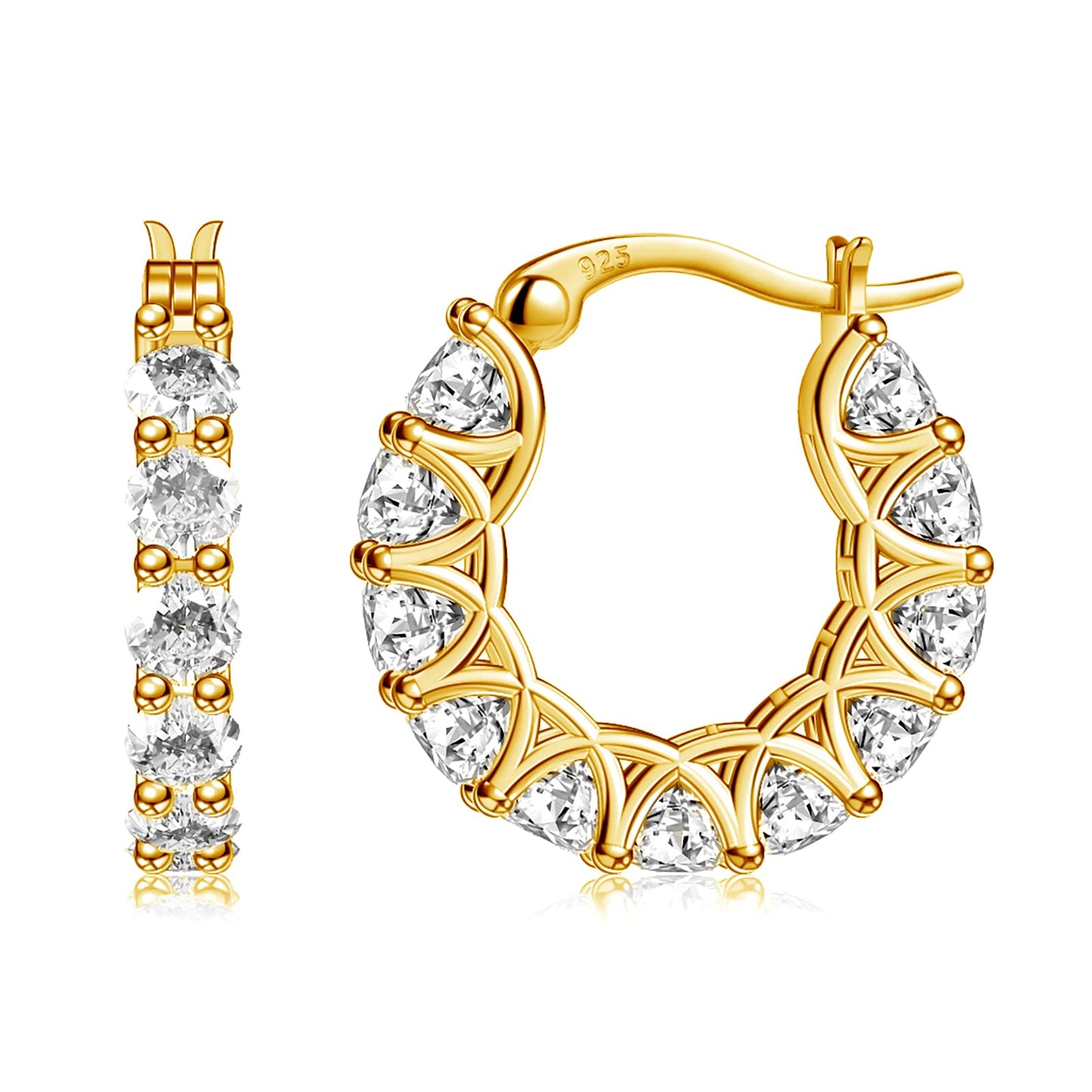 Allencoco Cubic Zirconia Huggie Hoop Earrings - Jewelry For Women, 14K Gold, 925 Sterling Silver Post Hypoallergenic (18K Gold CZHoop 19mm)