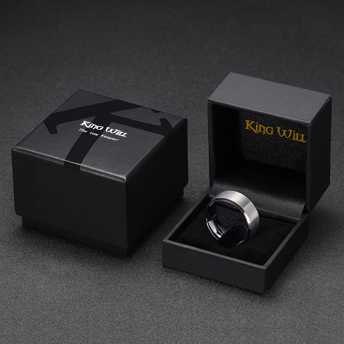 King Will 10mm Silver Men's Wedding Ring - Brushed Matte Finish, Beveled Polished Edge, Comfort Fit Size 15