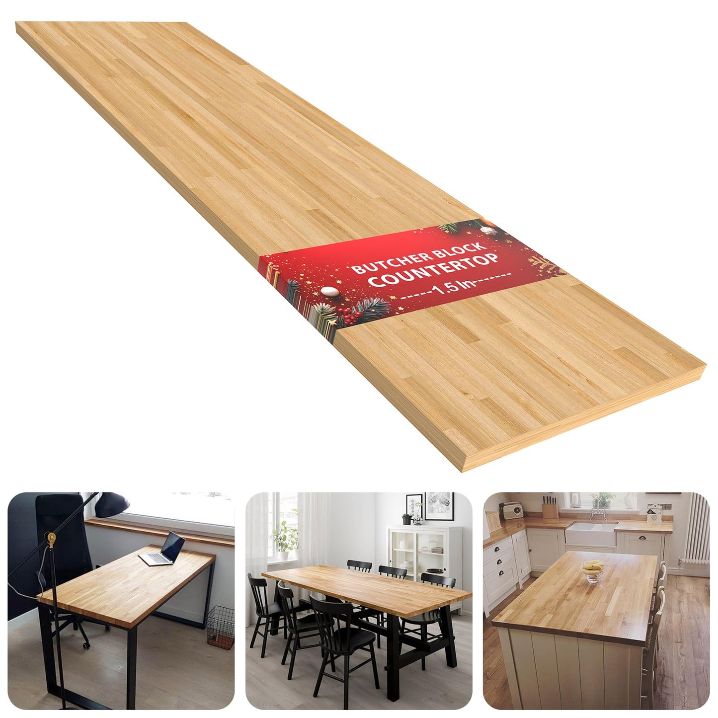 Butcher Block Countertop Table Top - Unfinished Solid Wood Countertop 1.5in Thick Unfinished Surface for DIY Washer Dryer Cutting Board Kitchen - 8ft L x 25" W