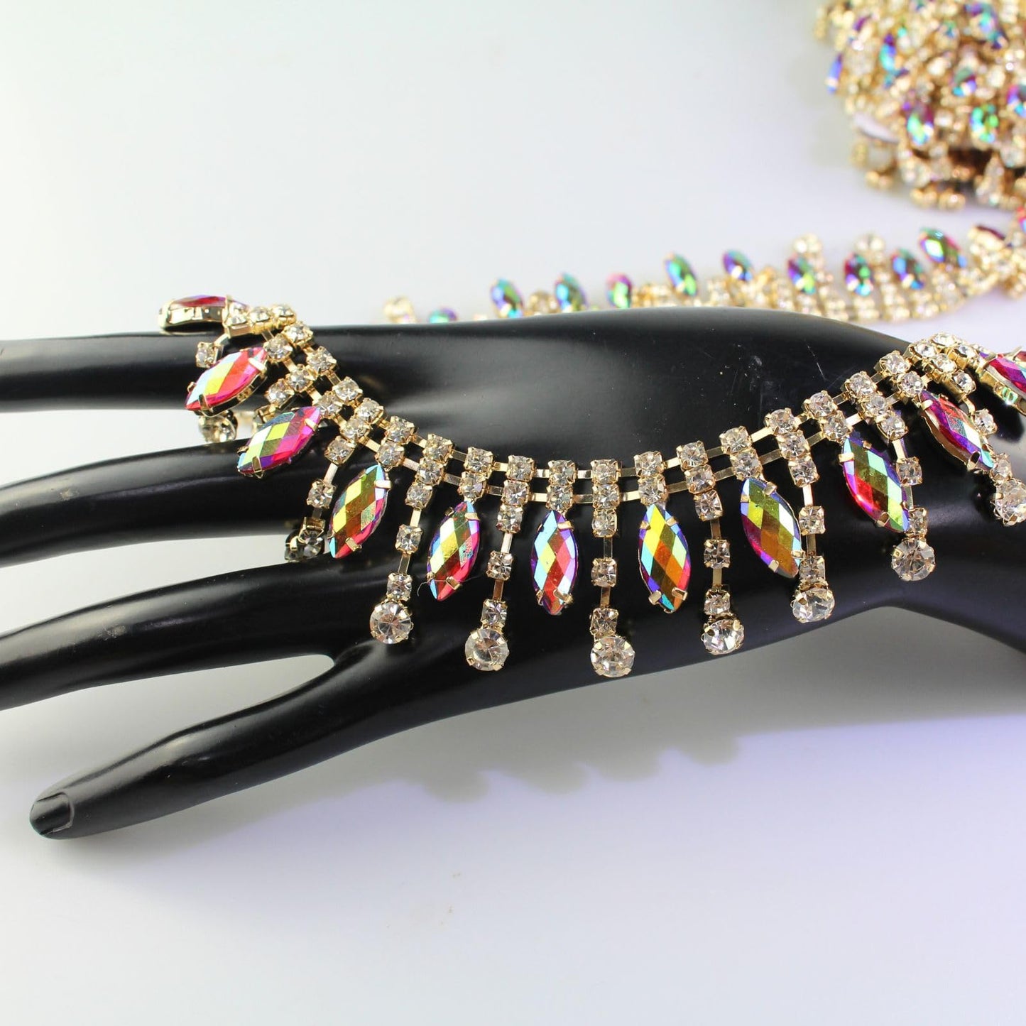 PEARLY JUN 2 Yards Rhinestone Trim Chain Crystal AB Gold Fringe Sewing Dress DIY Party Wedding Bouquet for Decoration Bridal Costume Embellishment Clothing Accessories