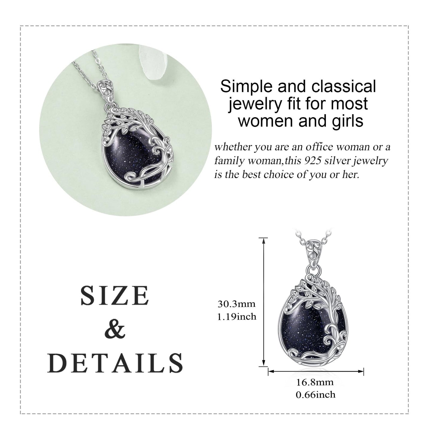 YAFEINI 925 Sterling Silver Blue Sandstone Necklace Tree of Life Teardrop Pendant Necklace Jewelry for Women (II-Tree of Life Blue Sandstone Necklace)