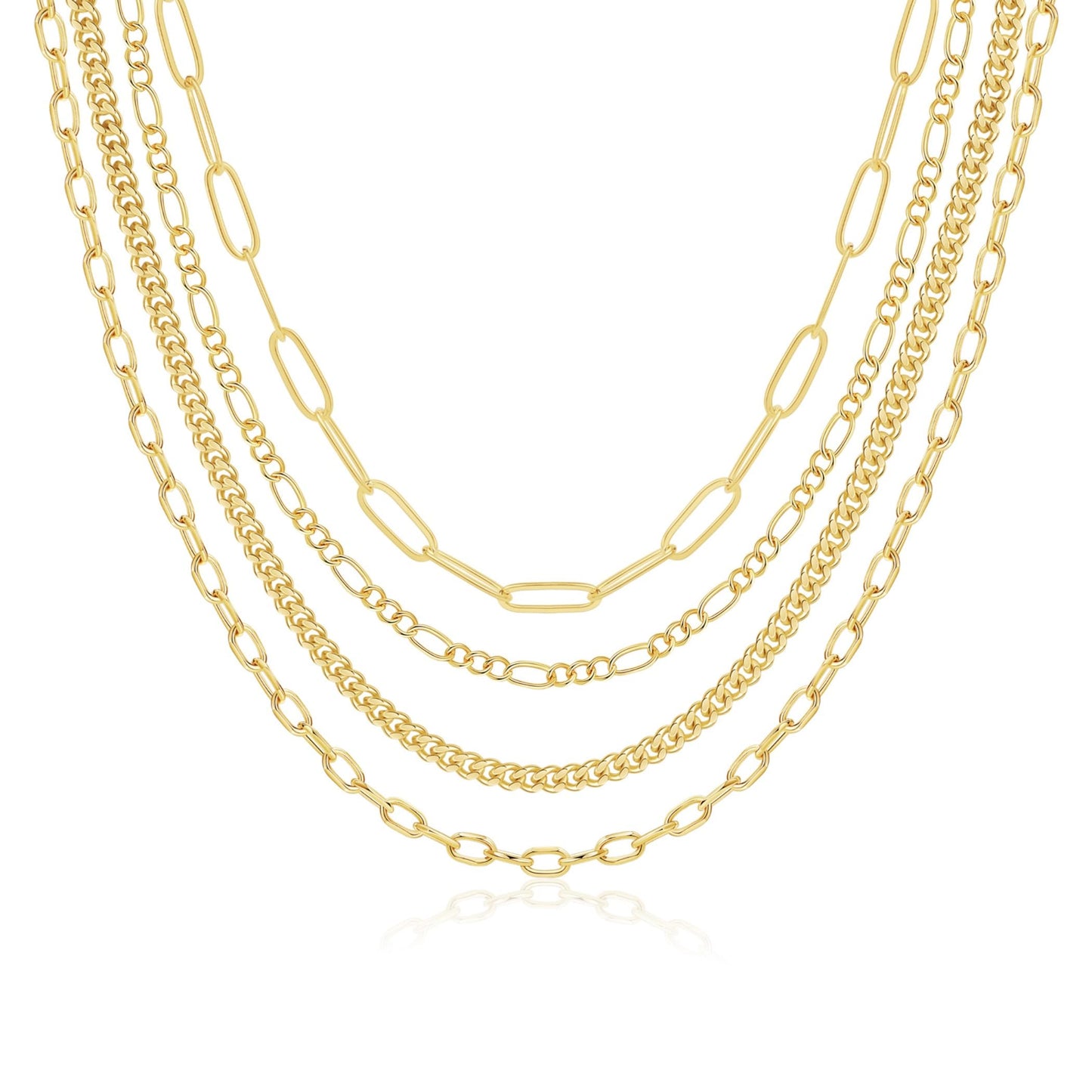 MFRYK Gold Necklaces Stack For Women,14K Gold Plated Simple Layered Choker Necklaces,Stackable Multilayer Gold Small Square Pendant Box Paperclip Chain Layered Necklaces Set Jewelry Gift for Women