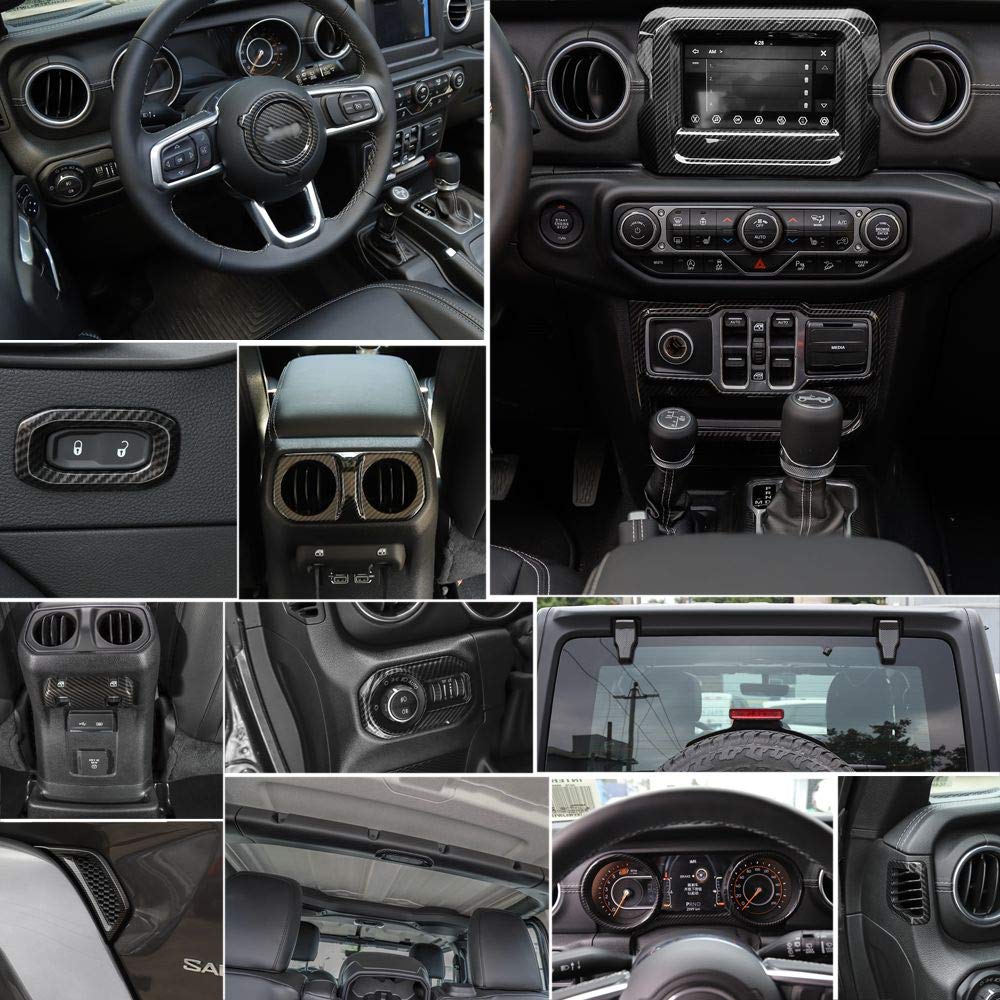 RT-TCZ for Jeep JL Carbon Fiber Interior Trim Cover for Jeep Wrangler JL JLU 2018-2023 Carbon Fiber Interior Exterior Accessories 24pcs(for 7 in Display)
