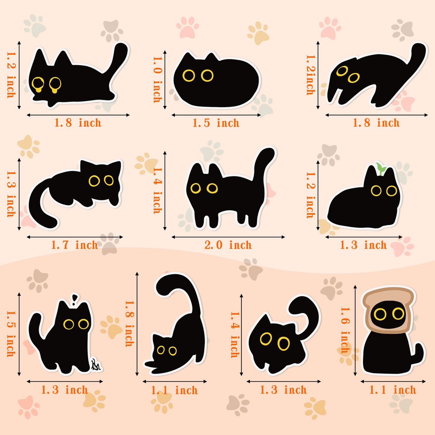 DSjuedui Black Cat Sticker Rolls - 1000Pcs Funny Cartoon Cat Meme 10 Style Stickers Gifts Pack for Kids Teen Adults, Cute Label Decals Crafts for Laptop Guitar Skateboard Home Decor School Rewards
