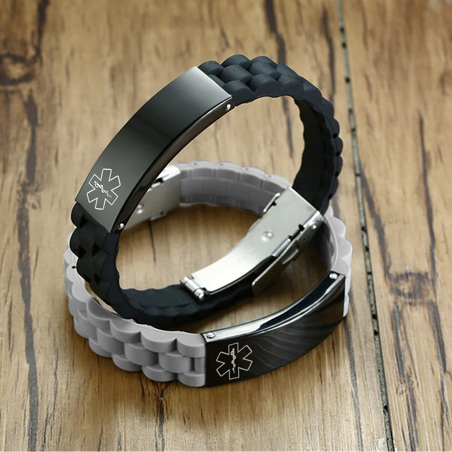 VNOX PENICILLIN Allergy Medical Alert ID Bracelet Black Silicone Rubber Stainless Steel Adjust Bracelet Wristband for Men Unisex