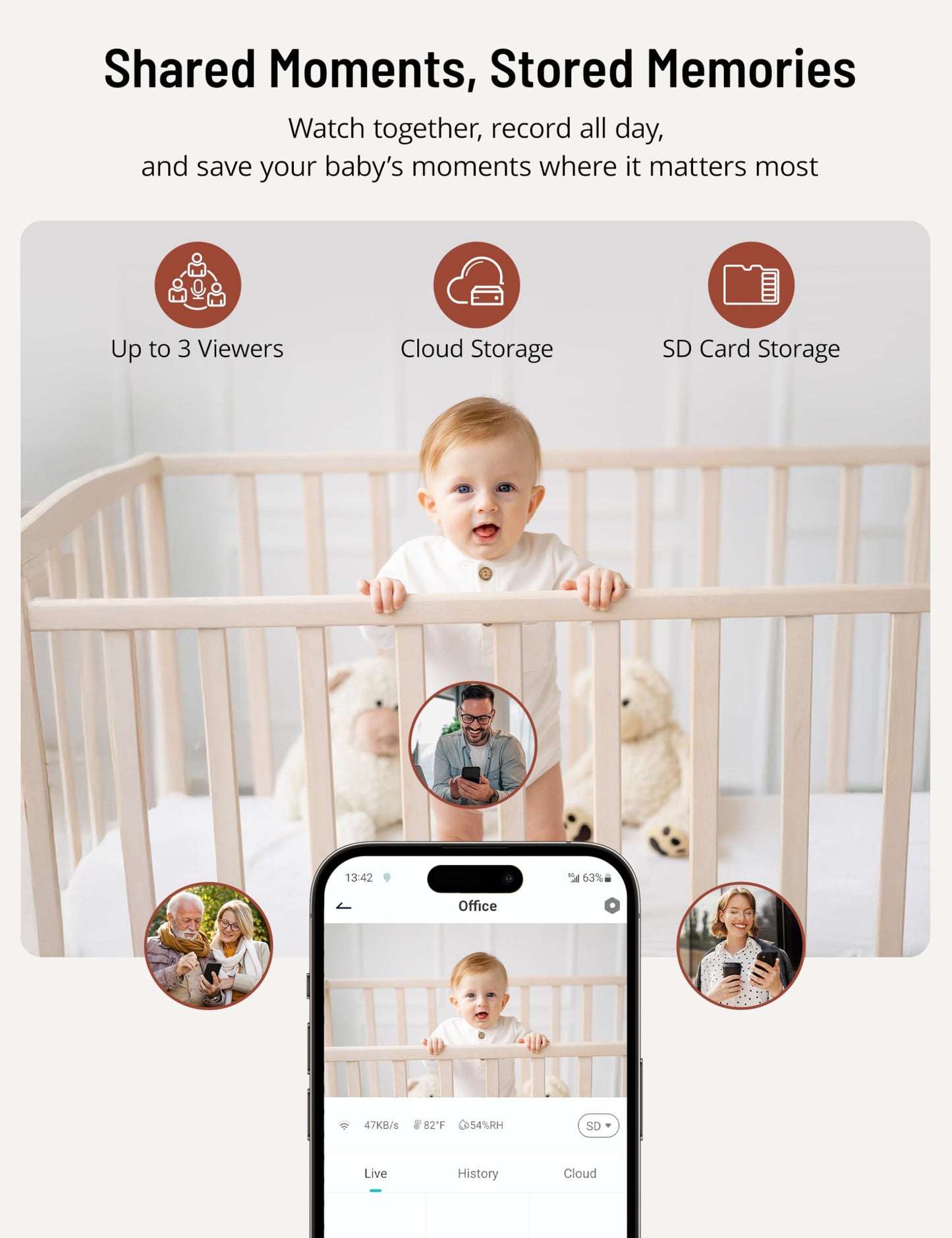 PARIS RHÔNE Video Baby Monitor, 2K UHD WiFi Camera, Night Vision, 5” Smart Baby Monitor with App Control, Motion and Cry Detection, AI Tracking, Three-Way Audio, RGB Night Light, Lullabies