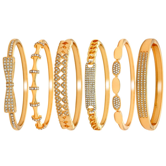 6 Pack 18K Gold Plated Bangles Bracelet Set for Women, Dainty Vintage Trendy Fashion Jewelry, Ideal Gift for Birthday Christmas Valentine's Day Mother's Day for Girlfriend Wife Mom Sister