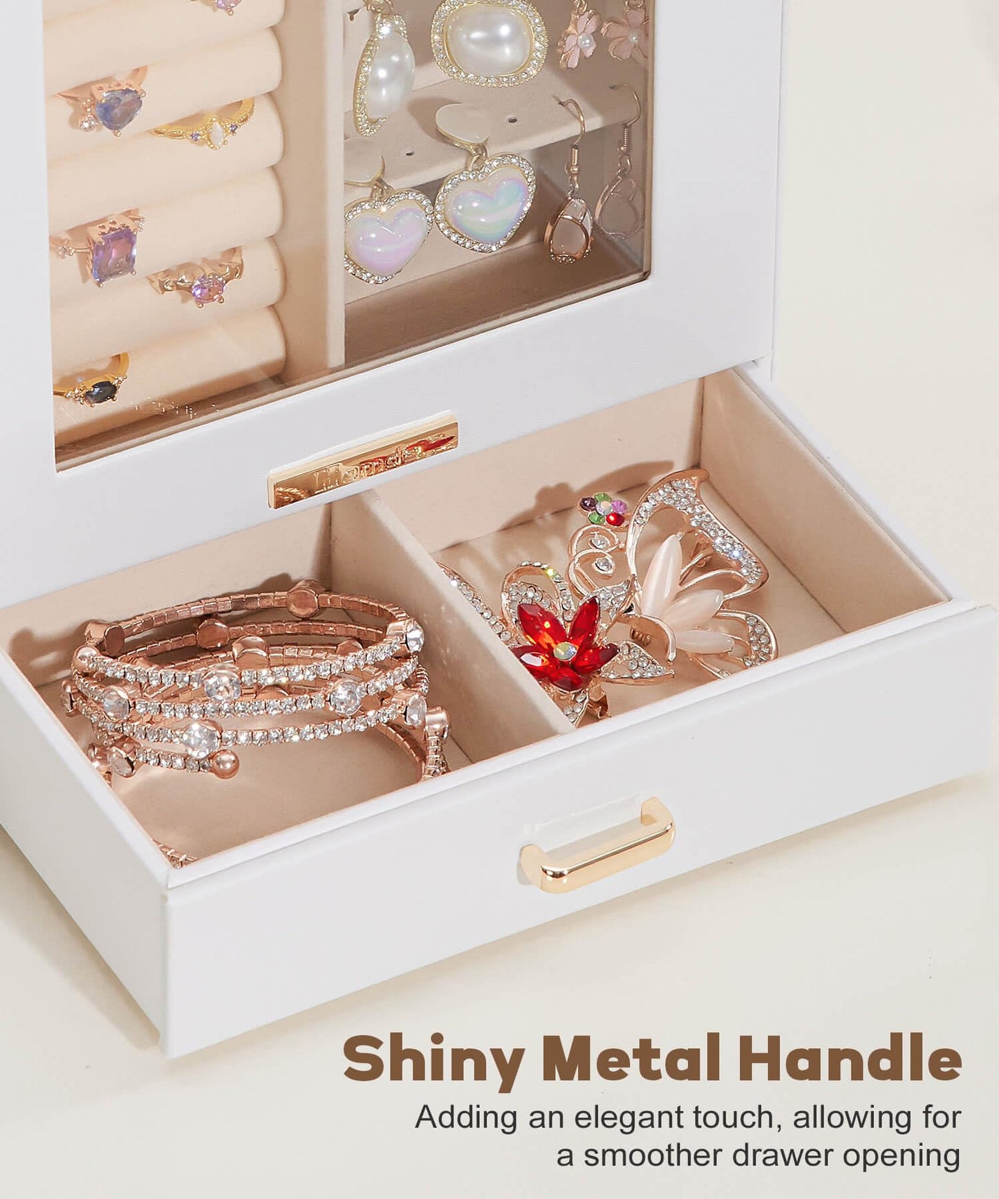 Homde Jewelry Organizer Girls Women Jewelry Box for Necklaces Rings Earrings Gift Bracelets Storage Case (White + Gold)