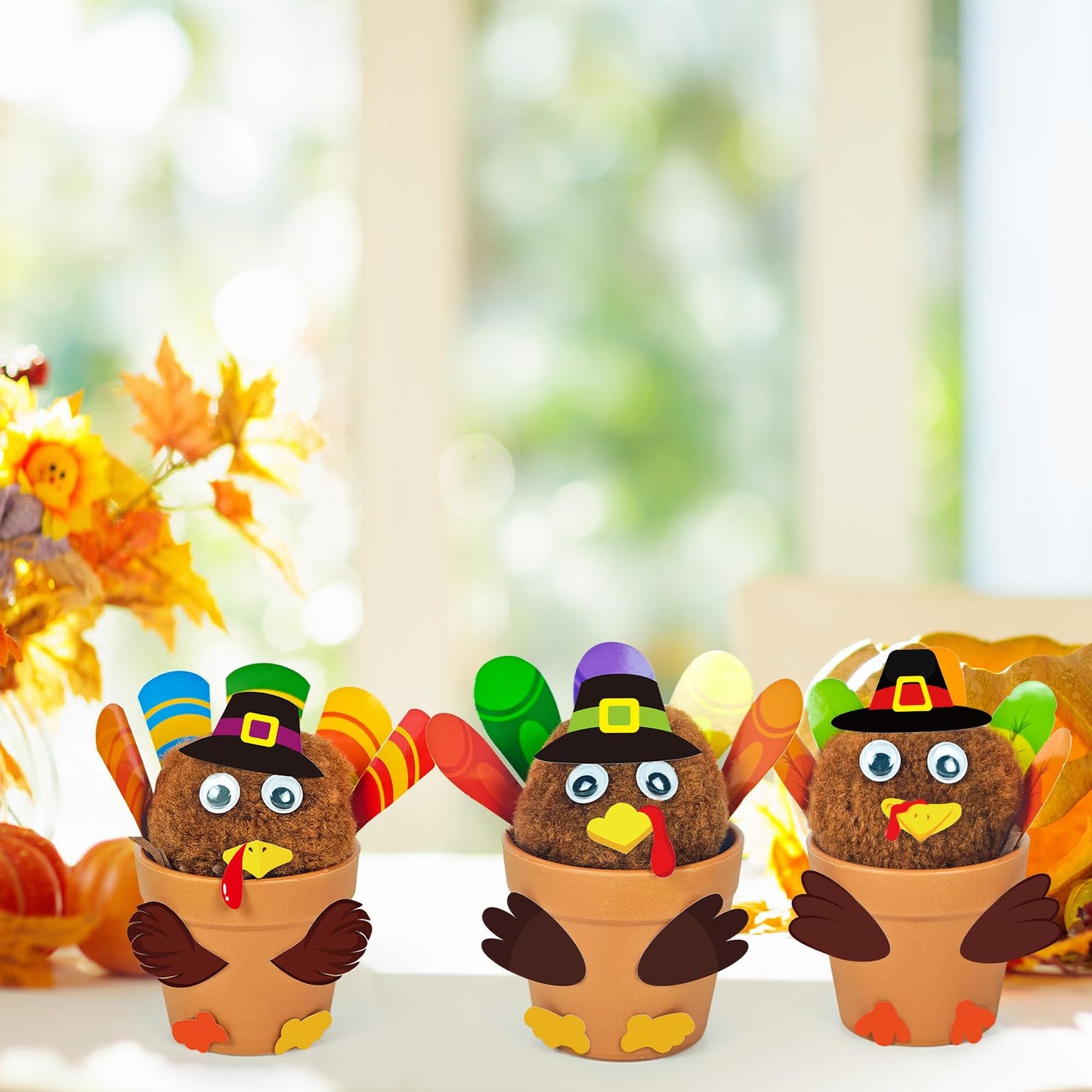 Cinrobiye 24 Set Thanksgiving Turkey Craft Kits DIY Thankful Turkey Flower Pot Making Kit Decorative Turkey Pots Art for School Classroom Activities Home Decoration Festival Gifts Party Favor Supplies