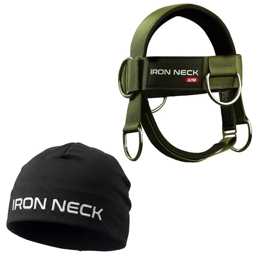 Iron Neck , Versatile Neck Exerciser, Strengthener and Trainer with Adjustable Head and Chin Strap, Portable Head Harness for Weight Lifting, Home and Gym Use | Bundle with Iron Neck Skull Cap