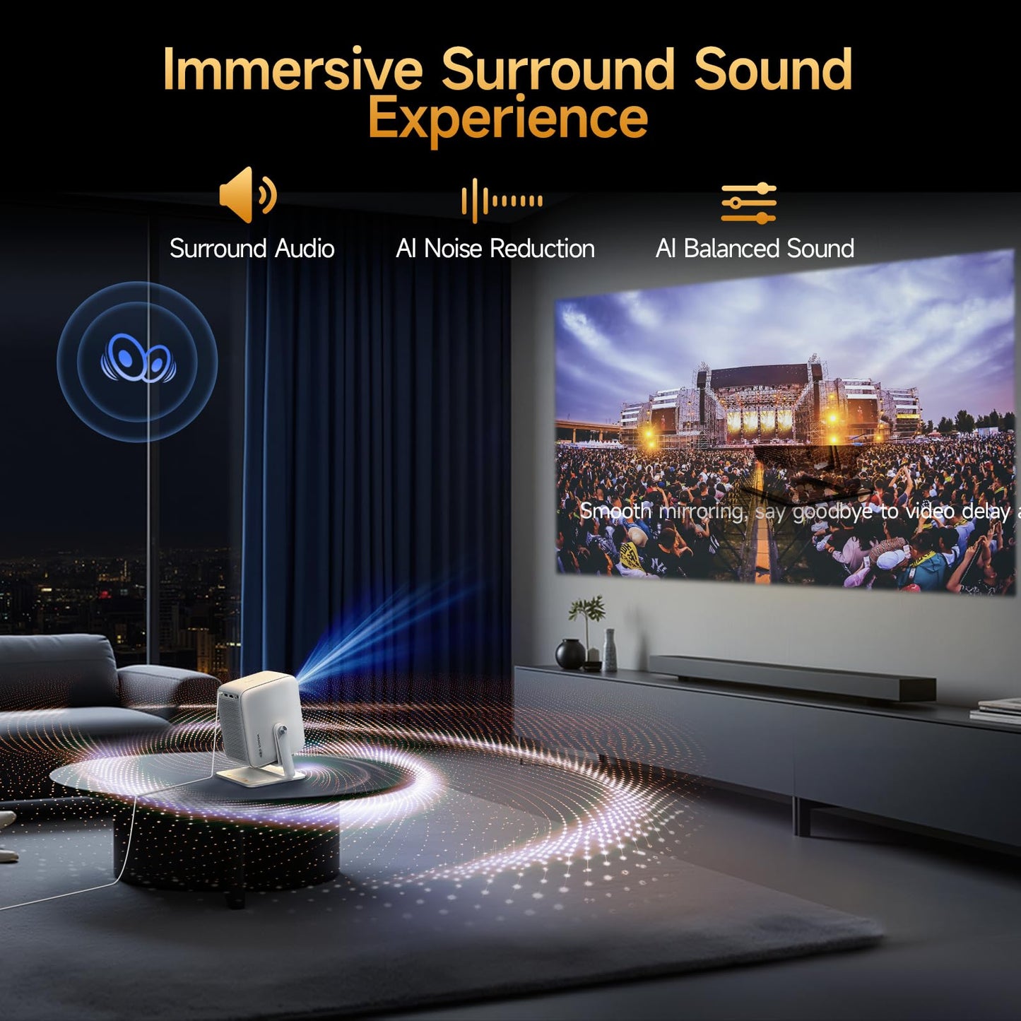 4K Projector [1500 ANSI/ Official-NetfIix] OBE Smart Projector with WiFi 6 & 5.3 Bluetooth, TOF Real-Time Focus Keystone, Portable Projector with Prime Video/ YouTube, 200" Display, HDR 10, 180° Stand