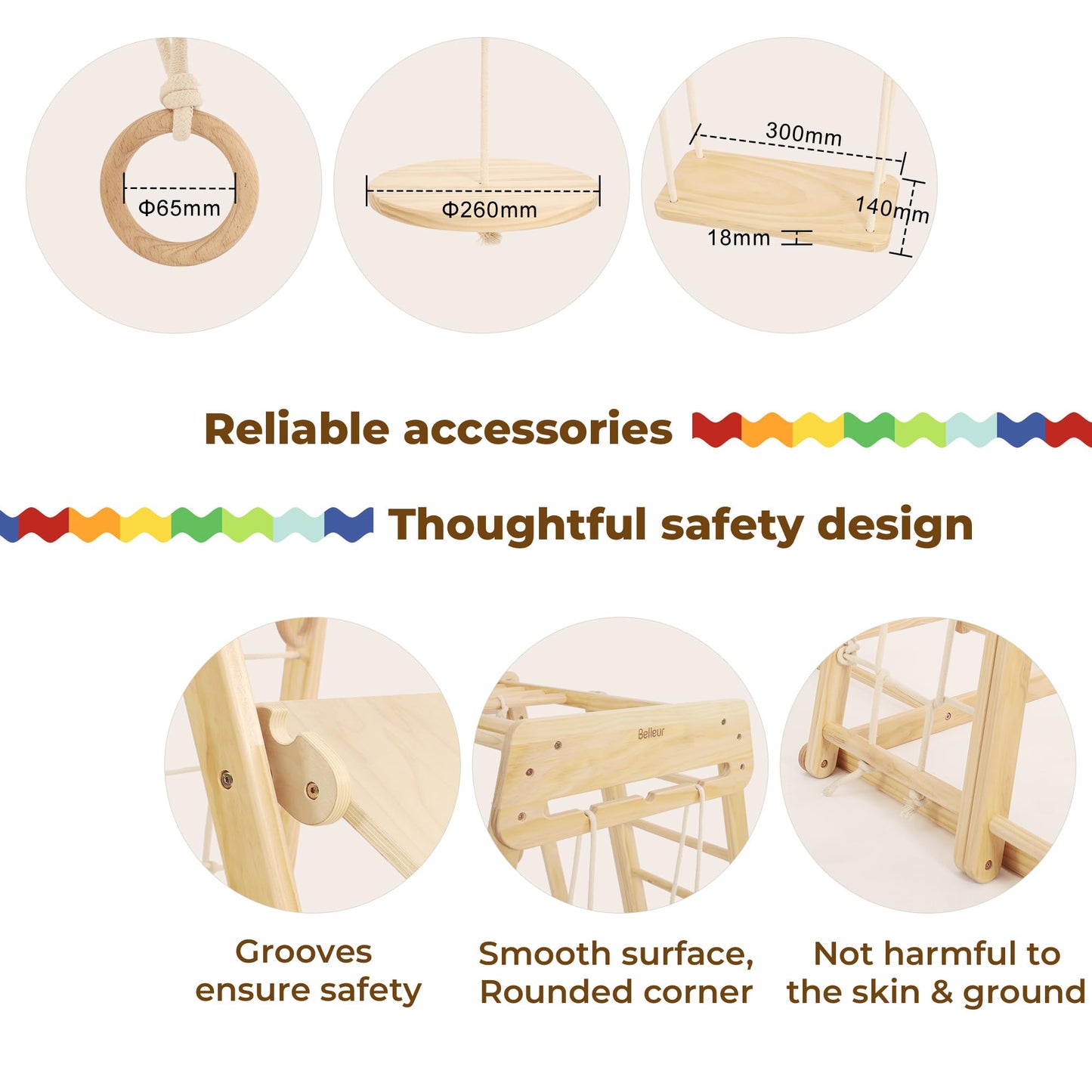 Belleur 8 in 1 Indoor Jungle Gym for Kids 1-6, Wooden Indoor Playground with Slide & Swing, Montessori Climbing Set with Climbing Net & Monkey Bars