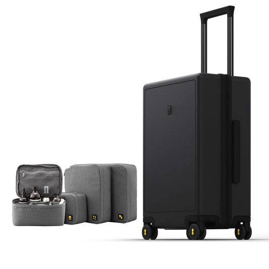 LEVEL8 Luminous Carry on Luggage, 20 Inch Hardside Suitcase Bundle with 4 PC Packing Cubes Organizer Set - Black