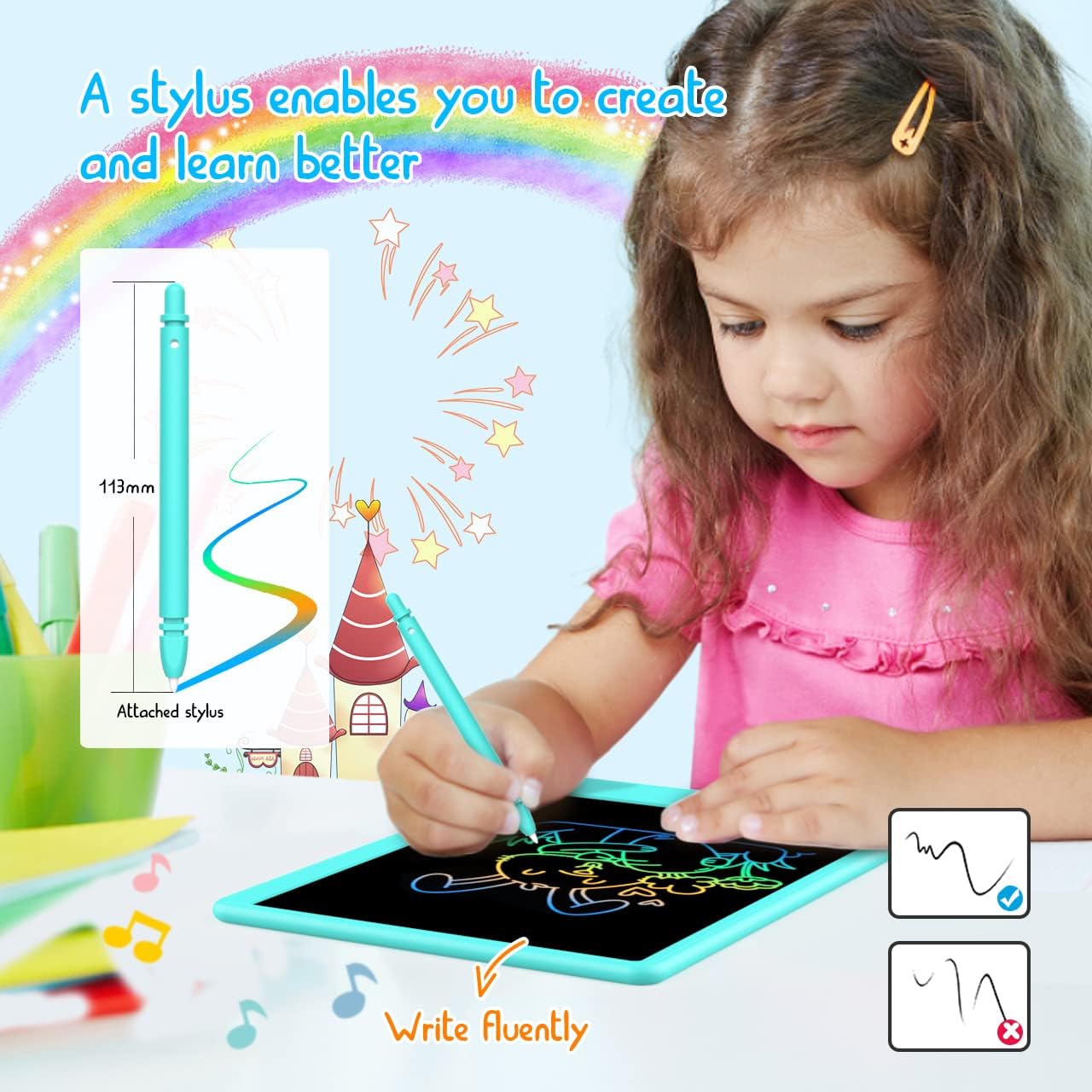 BUKEBU LCD Writing Tablet Doodle Board, Colorful Drawing Pad, Electronic Drawing Tablet, Drawing Pads,Travel Gifts for Kids Ages 3 4 5 6 7 8 Year Old Girls Boys (10.5 inch, Blue&Pink)