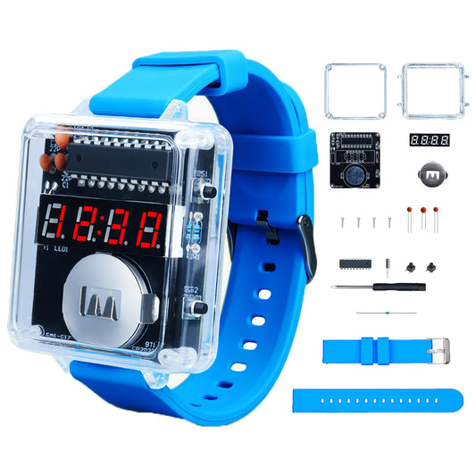 DIY Watch Soldering Practice Kit, PEMENOL 12/24H Selectable Soldering Project Kit, 10S Automatic Sleep Mode, Electronic Learning Kit for Present School College STEM Education, Blue