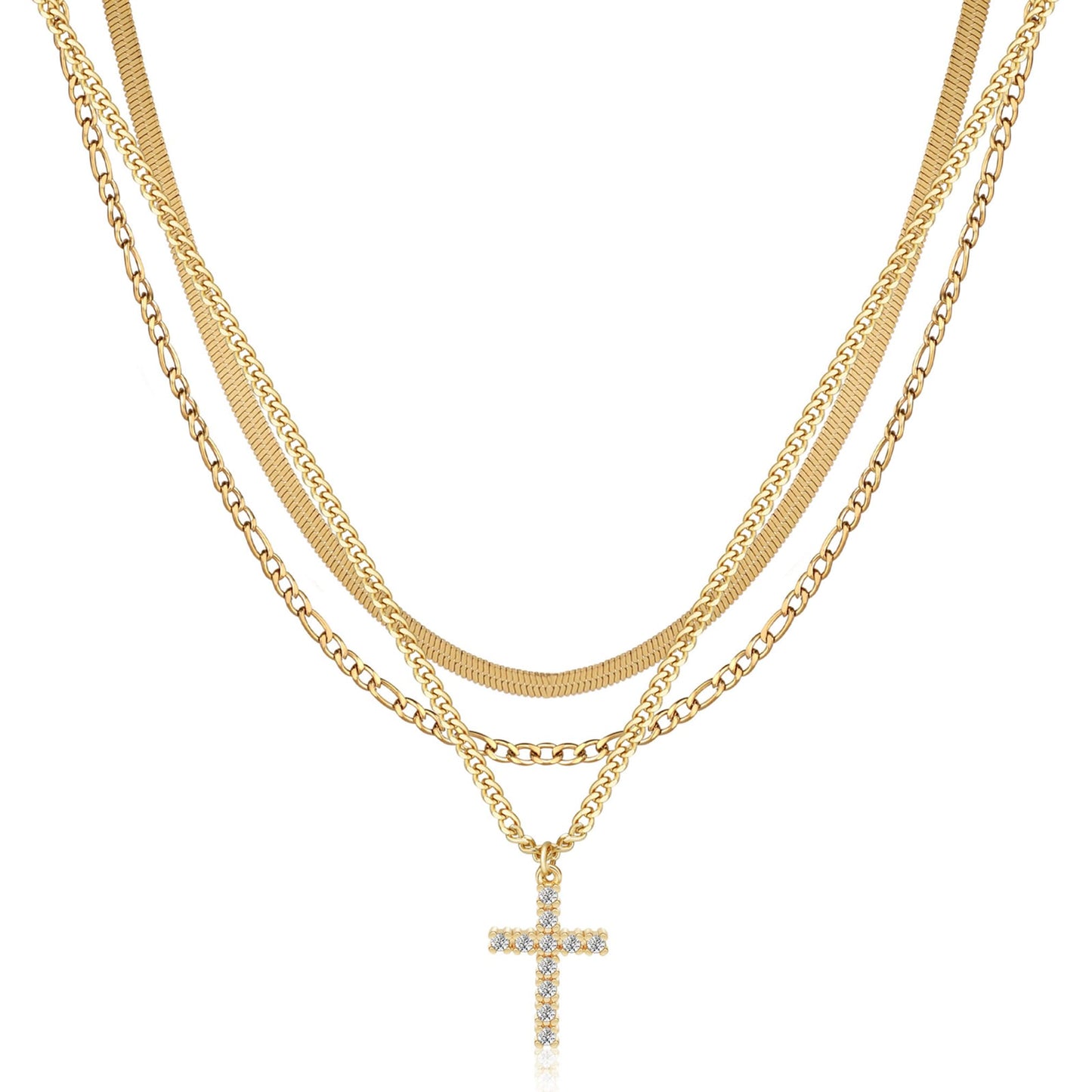 Kyerlyn Cross Necklace for Women,Stackable Stacked Stacking Layering Layered Necklaces Set Dainty 14 K Gold Silver Paperclip Chain Pendant CZ Simple Jewelry Gift