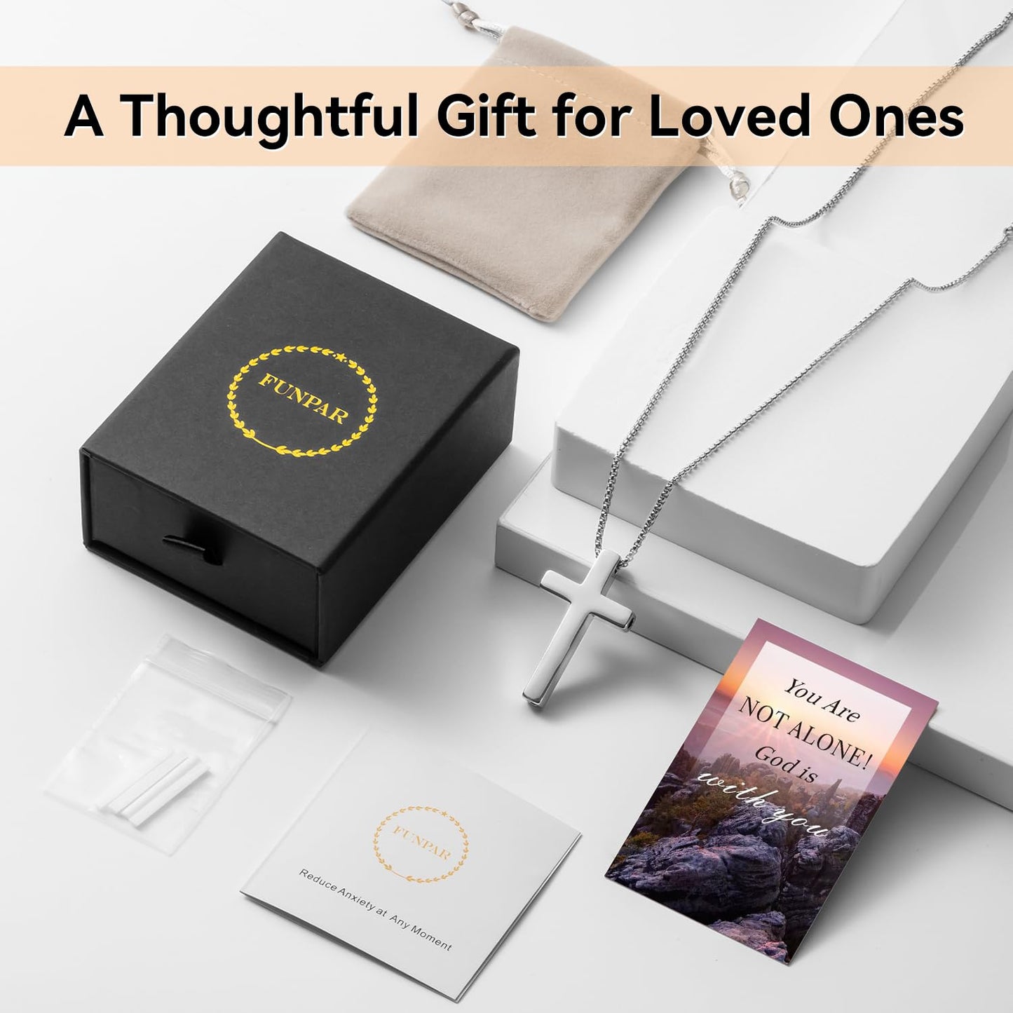 FUNPAR Cross Breathing Necklace for Anxiety Relief and Relaxation, Breathlink Design Quit Smoking Aid, Stainless Steel Mindfulness Tool to Calm, Stylish Wellness Gift for Adults(Black 4:6)