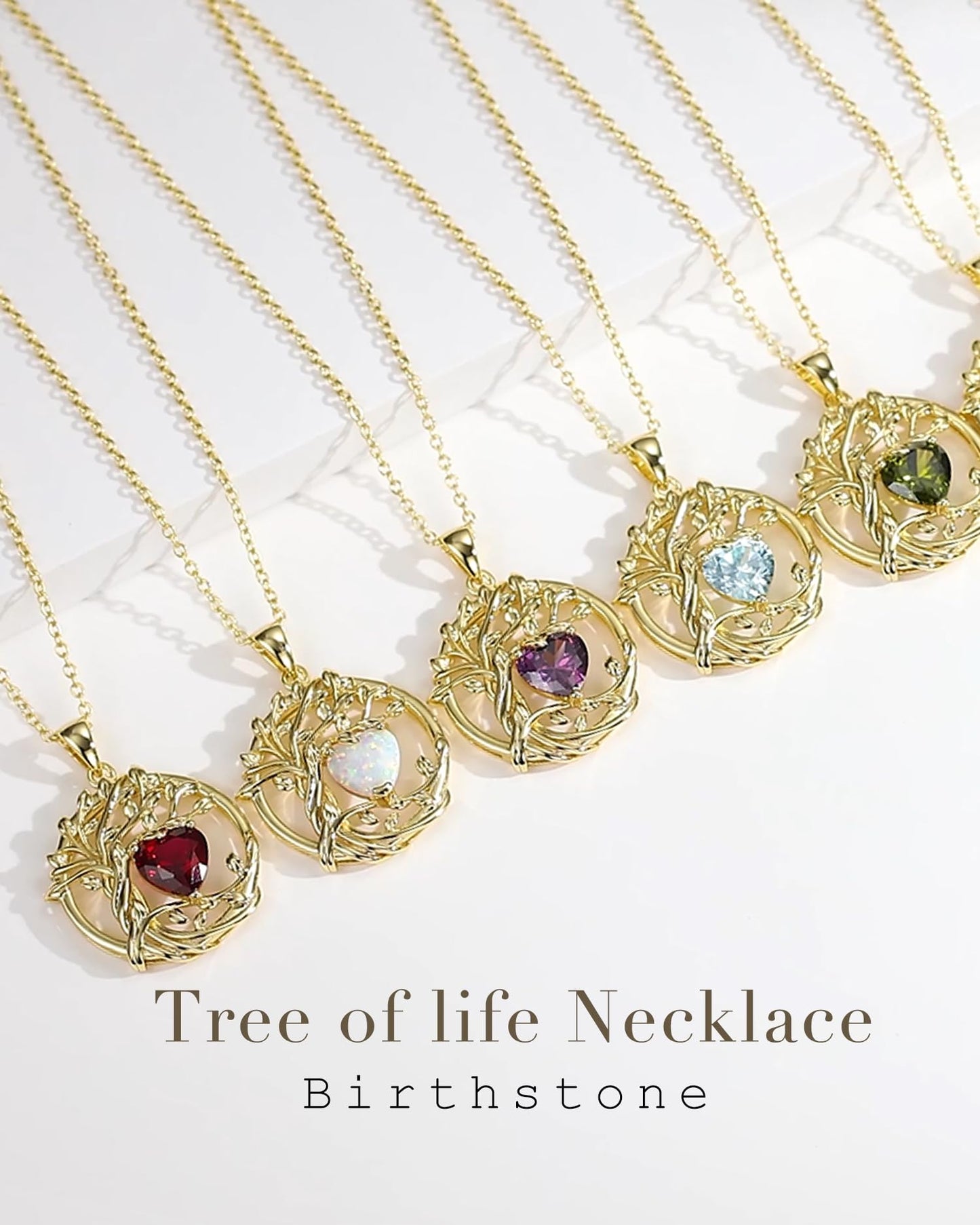 FANCIME Tree of life March Birthstone Necklace for Women Sterling Silver Yellow Gold Plated Jewelry Aquamarine Pendant Blue Gemstone Birthday Mothers Day Gifts for Wife Mom Her