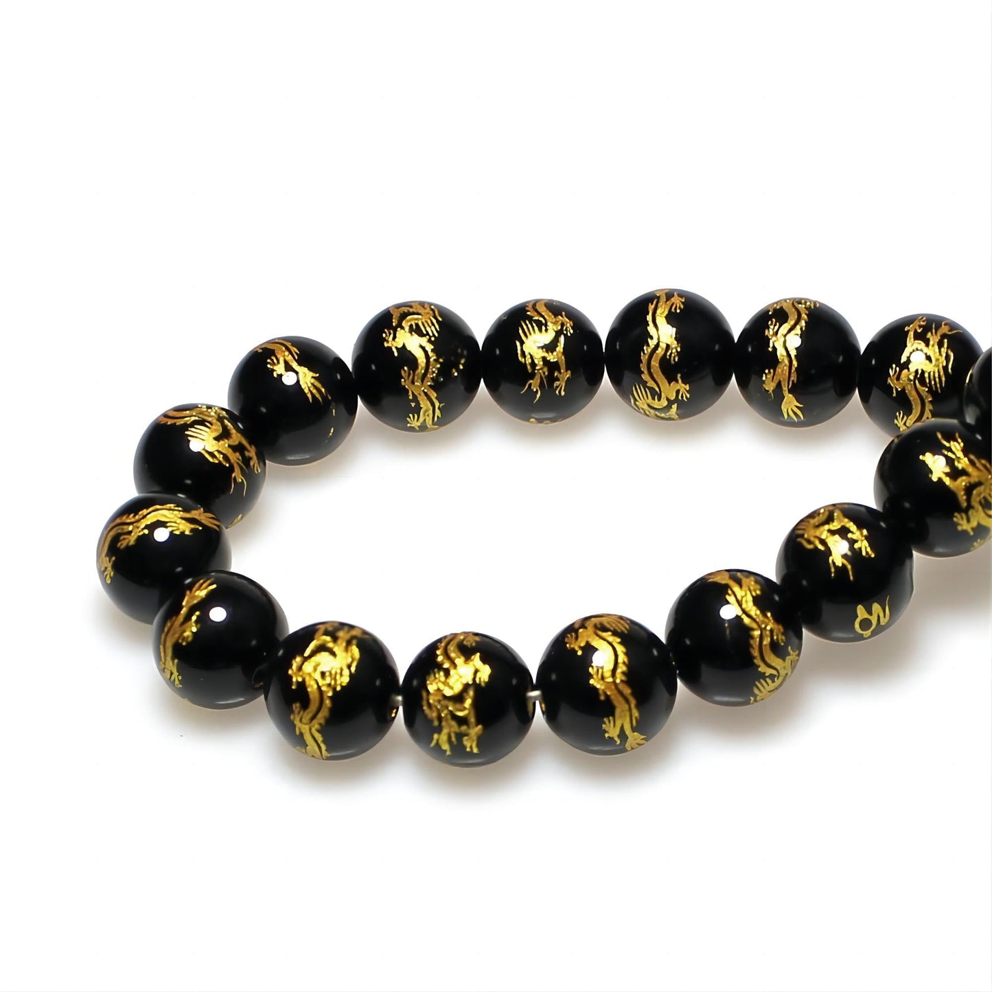 MJDCB Natural Stone Beads 8mm 43pcs Round Black Onyx Carved Dragon Loose Gemstone Bead Charms for Jewelry Making Bracelet Necklace Earring Pendant