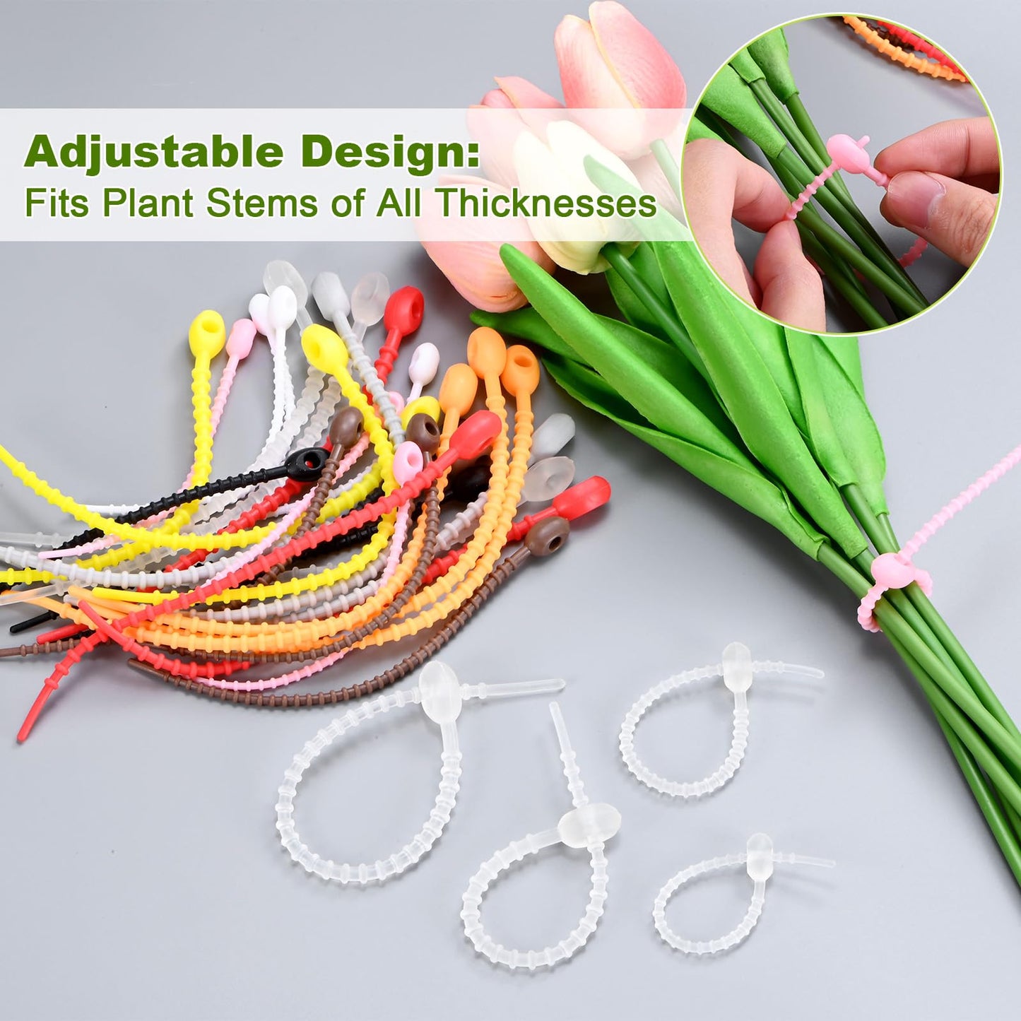 M METERXITY 48-Pack Adjustable Plant Ties, 4.7/5.9/6.7/8.2 Inch Silicone Flexible Multi-Function Garden Twist Tie for Crafts/Gift Wrapping/Gardening Plants, Reusable Support Twine [Clear ]