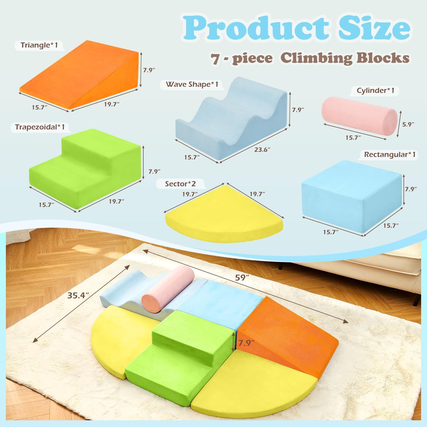 QUCHI Climbing Toys for Toddlers, Toddler Climbing Toys Indoor, 7-Piece Soft Foam Climbing Blocks Set, Toddler Playtime Corner Climber Indoor Foam Play Gym for Climbing Crawling and Sliding