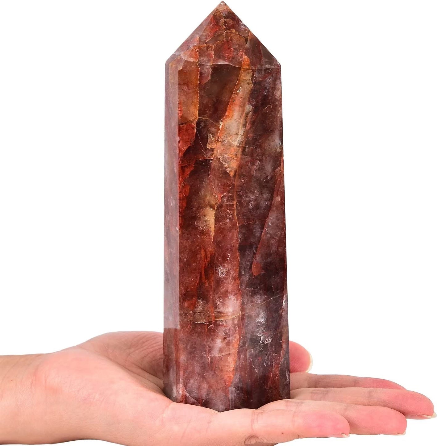 AMOYSTONE Large Healing Crystal Obelisk Towers Hematoid Quartz Point Wand Home Decor Reiki Healing 1.1-1.7 LBS