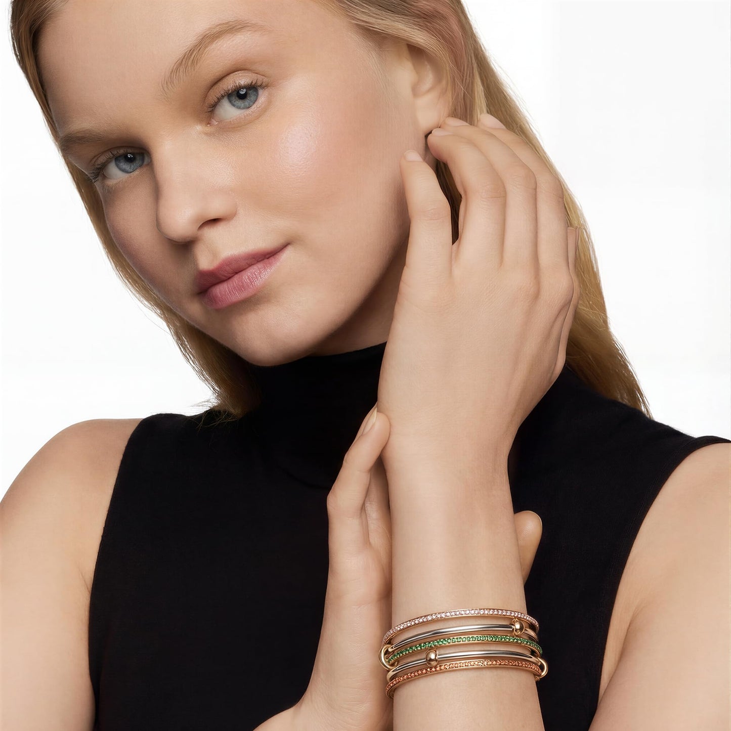 Musishiyu Gold Bracelets for Women Stacking Bangle - 18K Mixed Metal Tri-Color Rolling Interlocking Bands, Cubic Zirconia Fidget Anxiety Jewelry,Perfect Gifts for Mom Wife Grandma