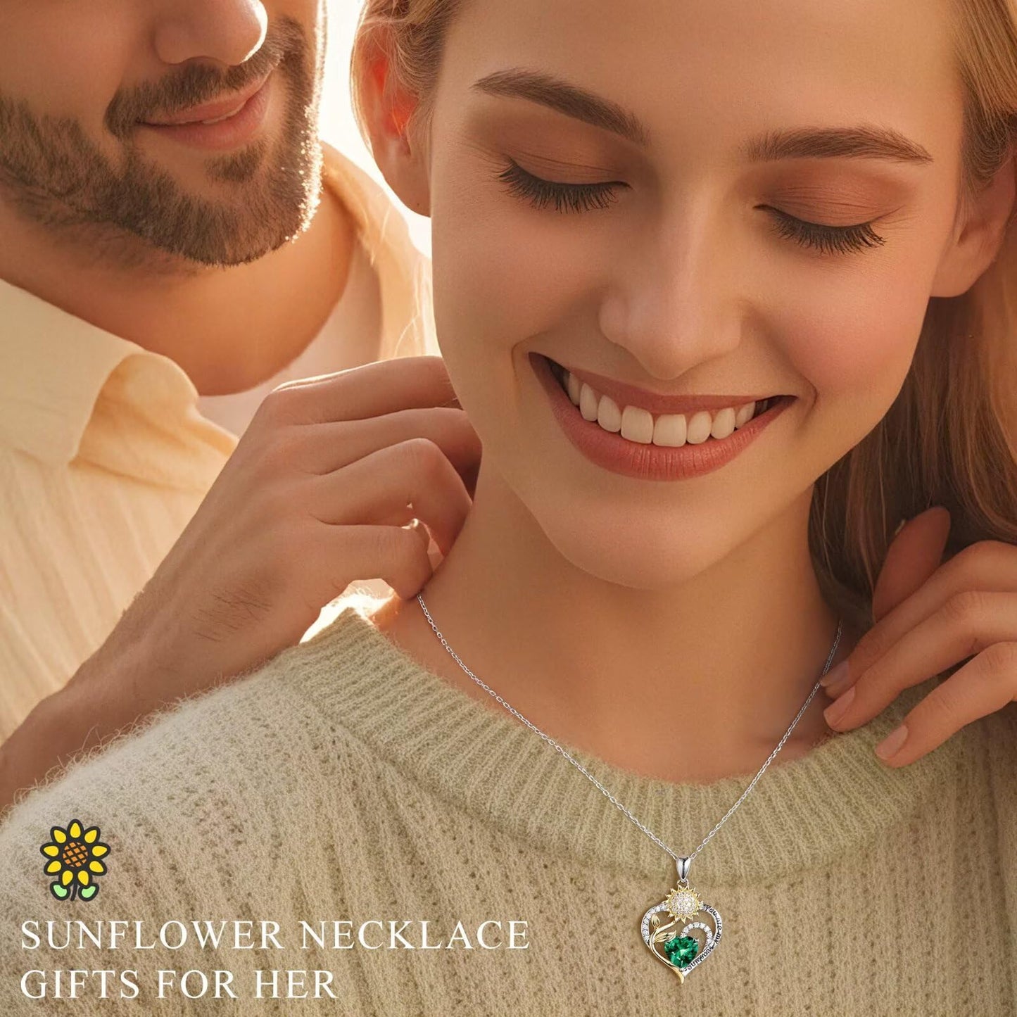 Iefil Sunflower Gifts for Women, Sunflower Necklace, Anniversary Birthday Gifts for Wife, July Simulated Ruby Necklace, Jewelry for Women Wife Mom