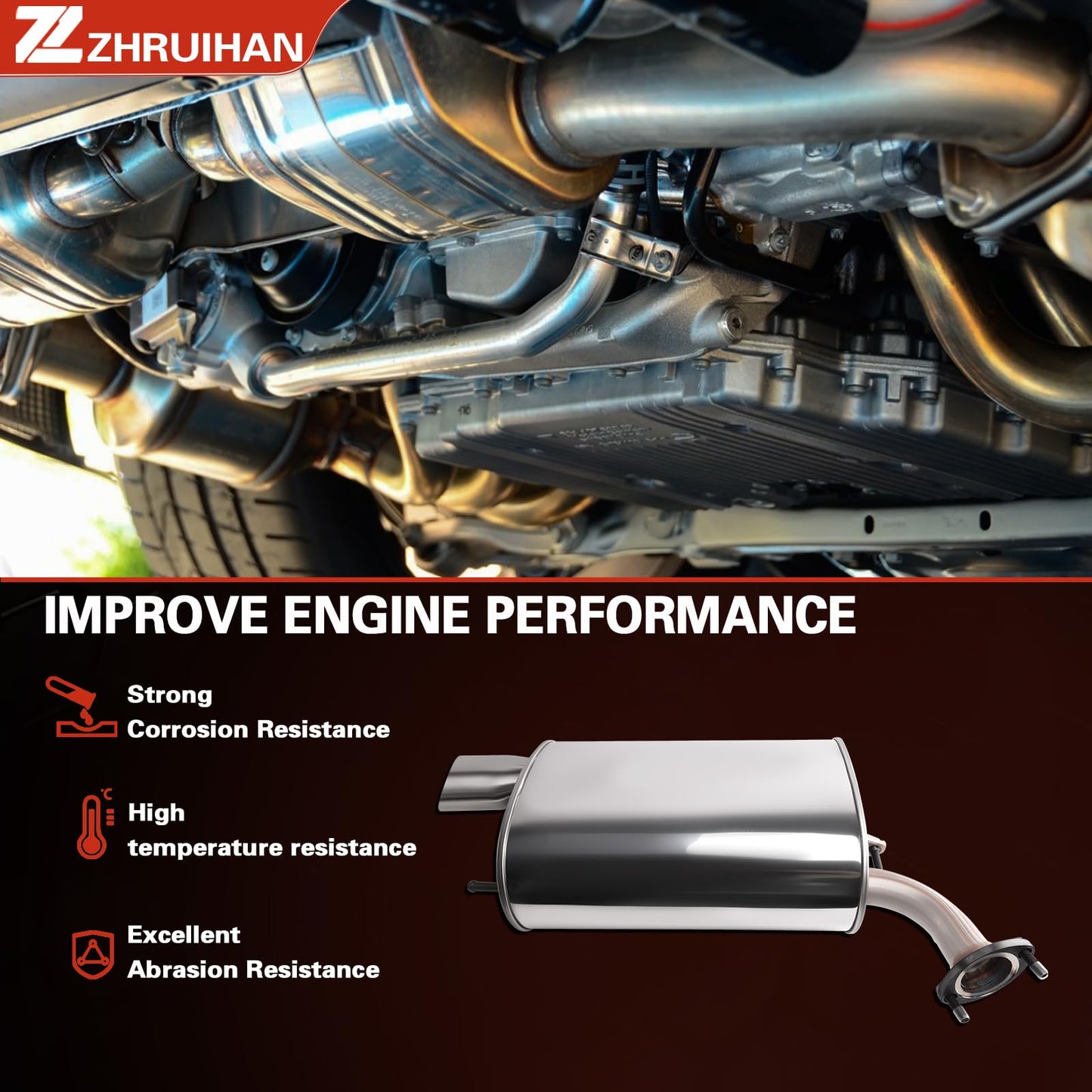 ZHRUIHAN Exhaust Resonator Muffler Pipe System Replacement kit Compatible with 2007 2008 2009 2010 Camry 2.4L，2010 2011 Camry 2.5L，Muffler and Tail Pipe，Repklace OE: 48341 53685