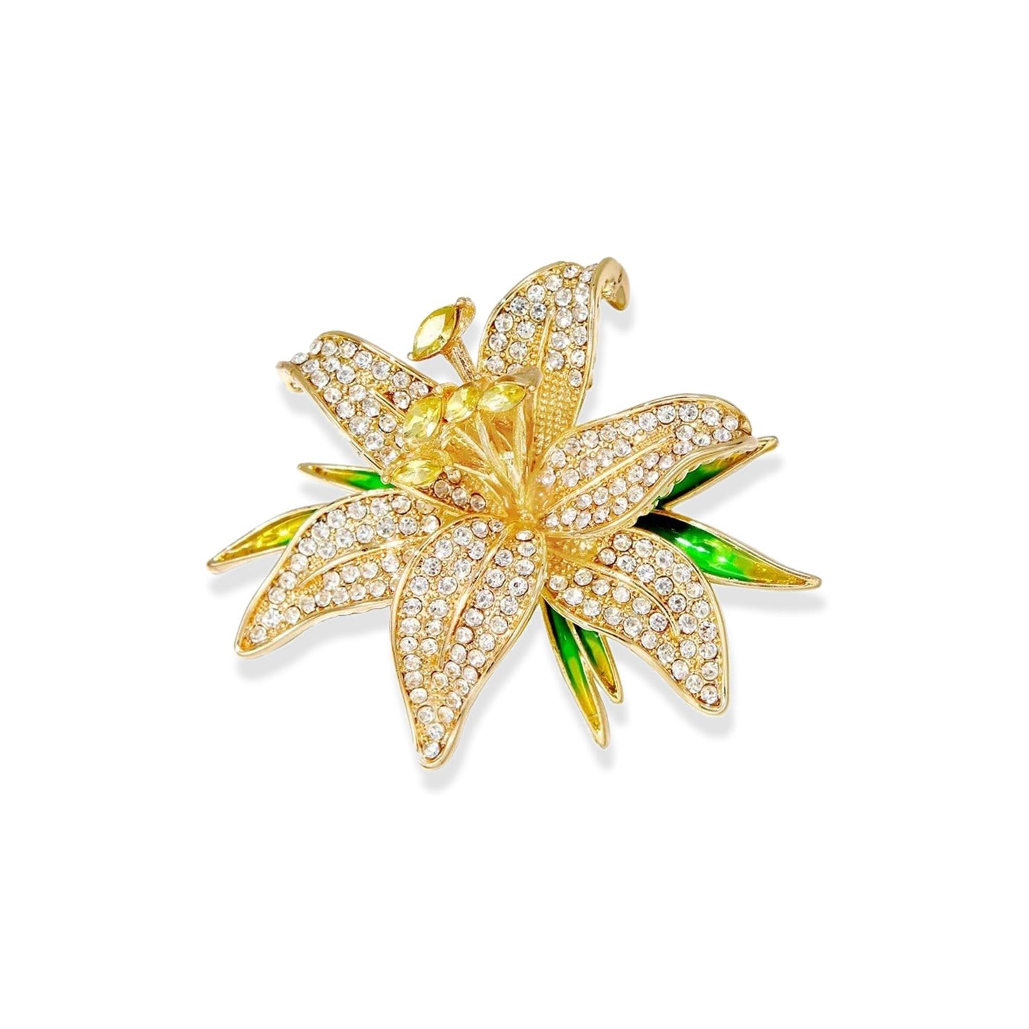 Crystal Flower Brooch Pins for Women Elegant Enamel Rhinestone Floral Brooches Pin Fashion Jewelry for Party Dance Wedding Banquet Brooch for Women Gift (Gold Green Flower)
