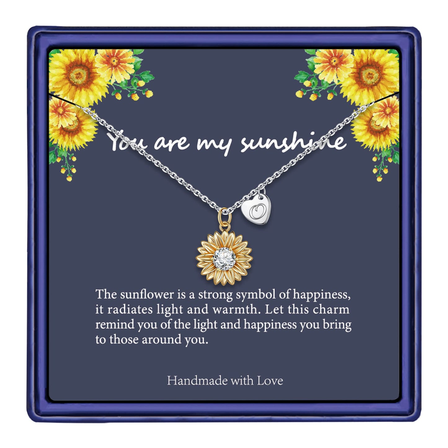 MONOZO Initial Sunflower Necklace for Women Trendy, 14k Gold Plated Sunflower Necklace Pendant CZ Heart Letter Initial Necklace You Are My Sunshine Gifts Sunflower Jewelry O