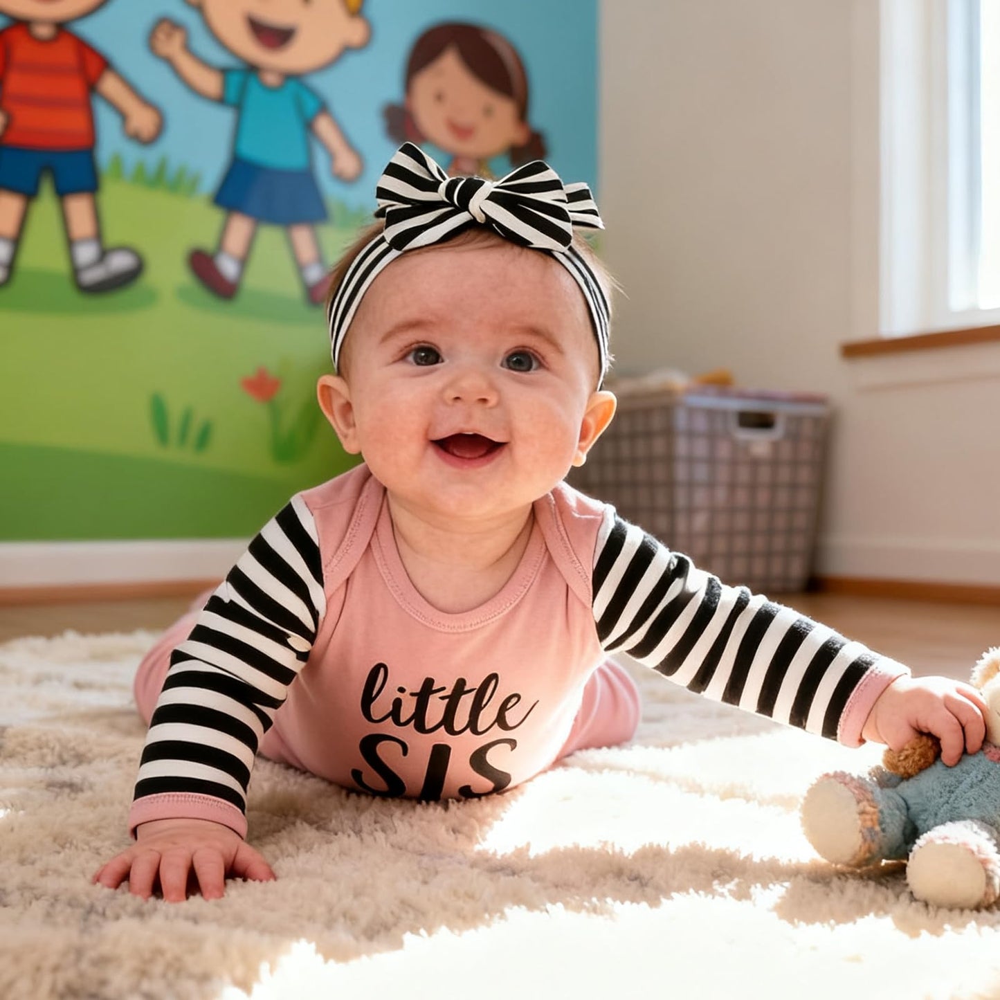 AMAWMW Newborn Baby Girl Little Sister Sleeper Gown Stripe Long Sleeve Nightgown Pajamas Gifts Stuff Essential Outfit