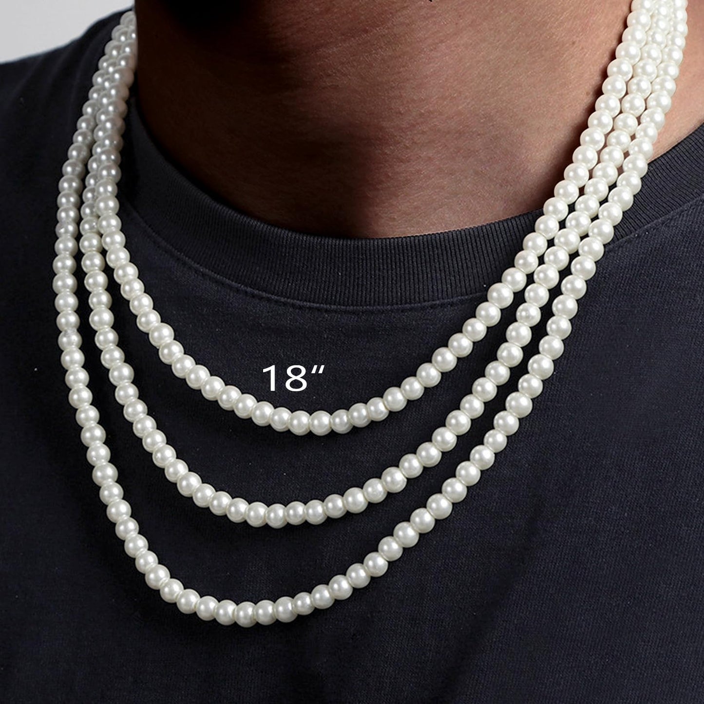 Zeffy Pearl Necklace for Men, 6mm White Beaded Necklace Faux Pearl Choker Necklace Trendy Jewelry Gifts for Men Women